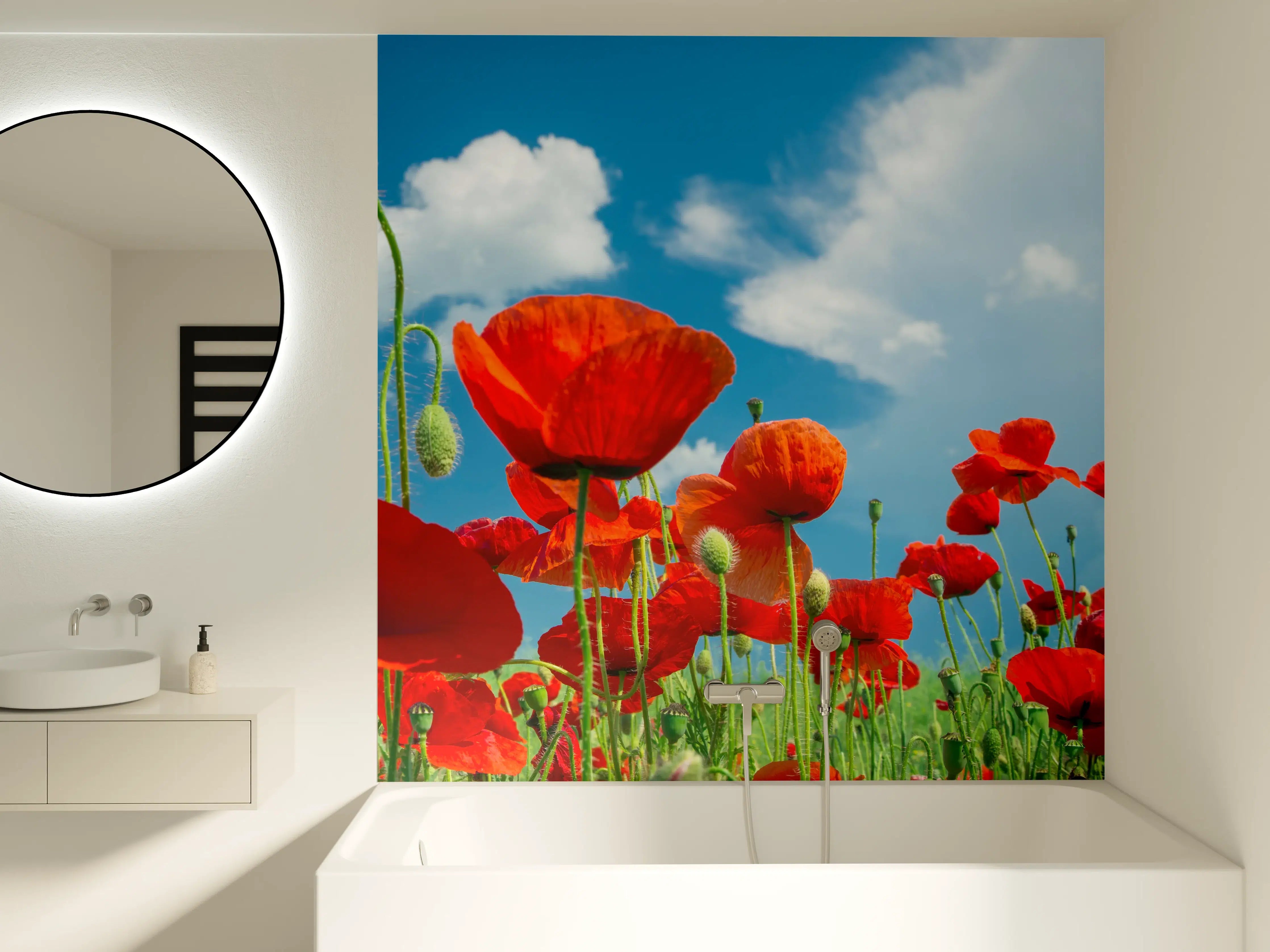 Badewannen-Rückwand - Rotes Mohnblumenfeld