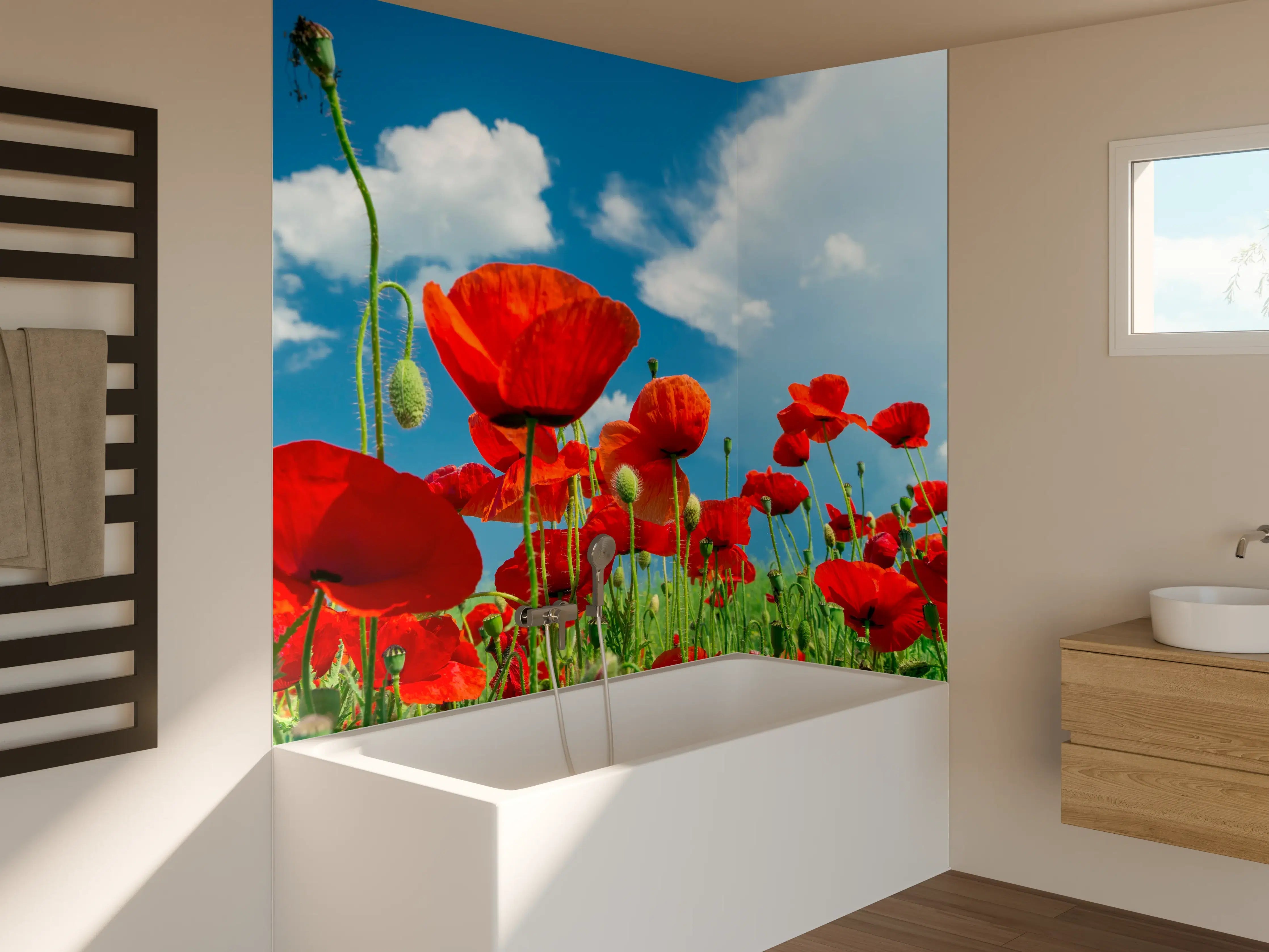 Badewannen-Rückwand - Rotes Mohnblumenfeld