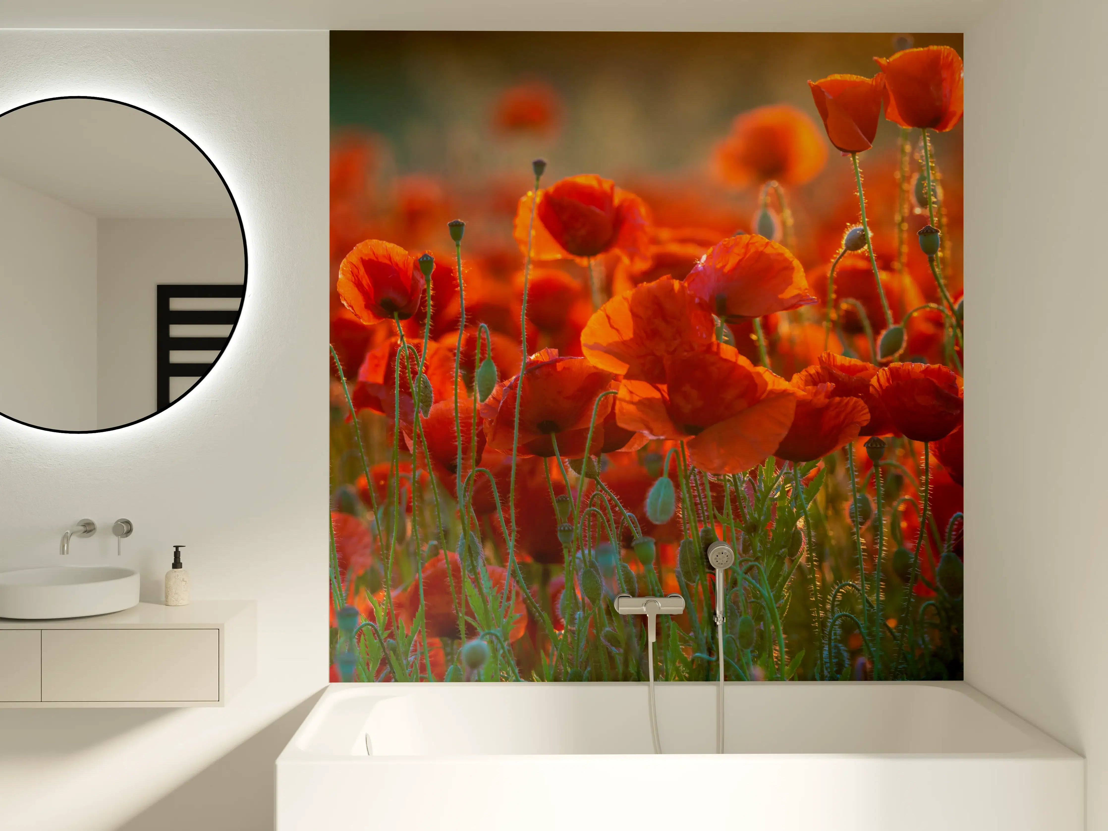 Badewannen-Rückwand - Rotes Mohnfeld Panorama