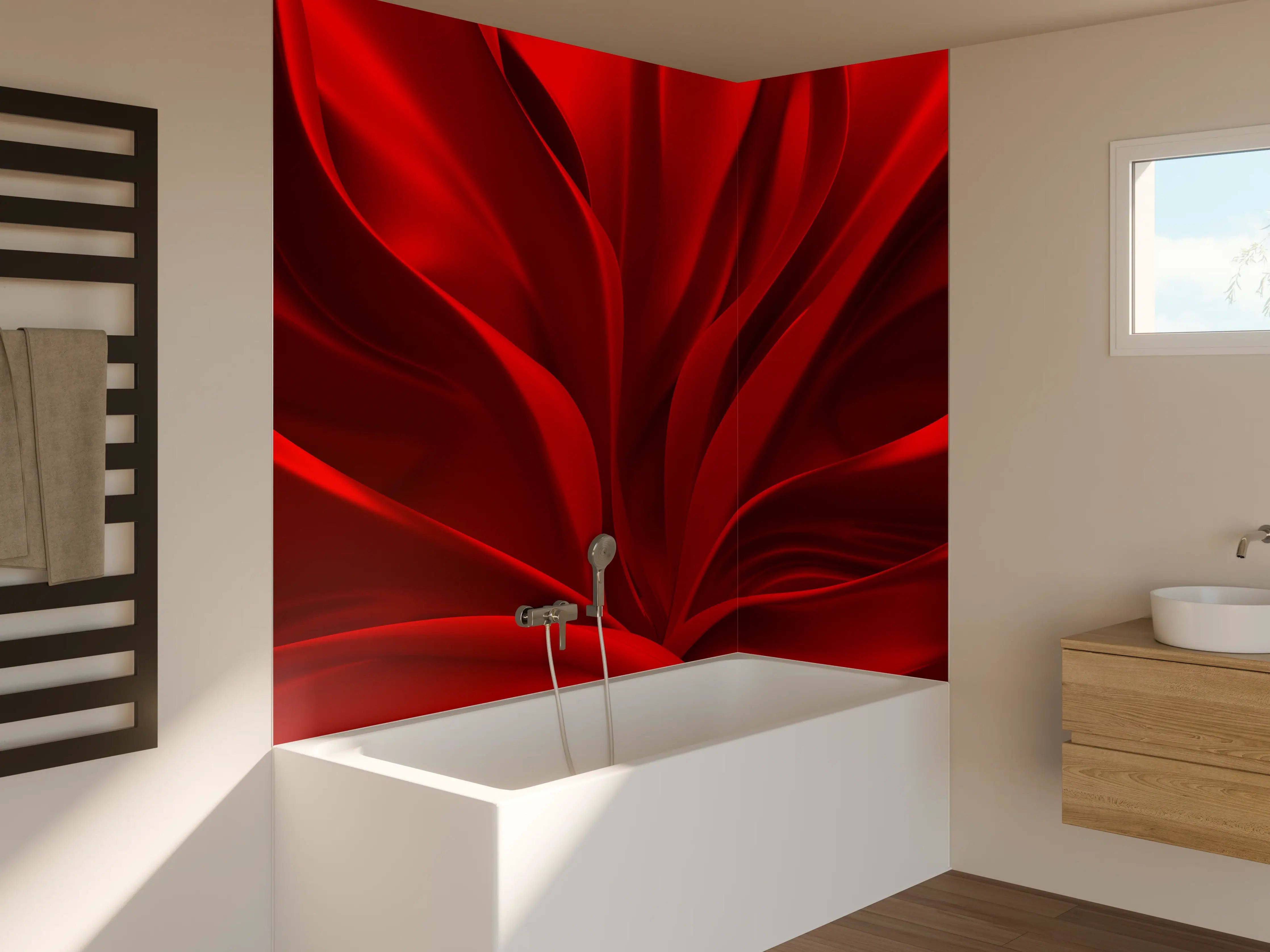 Badewannen-Rückwand - Rotes Wellen Muster