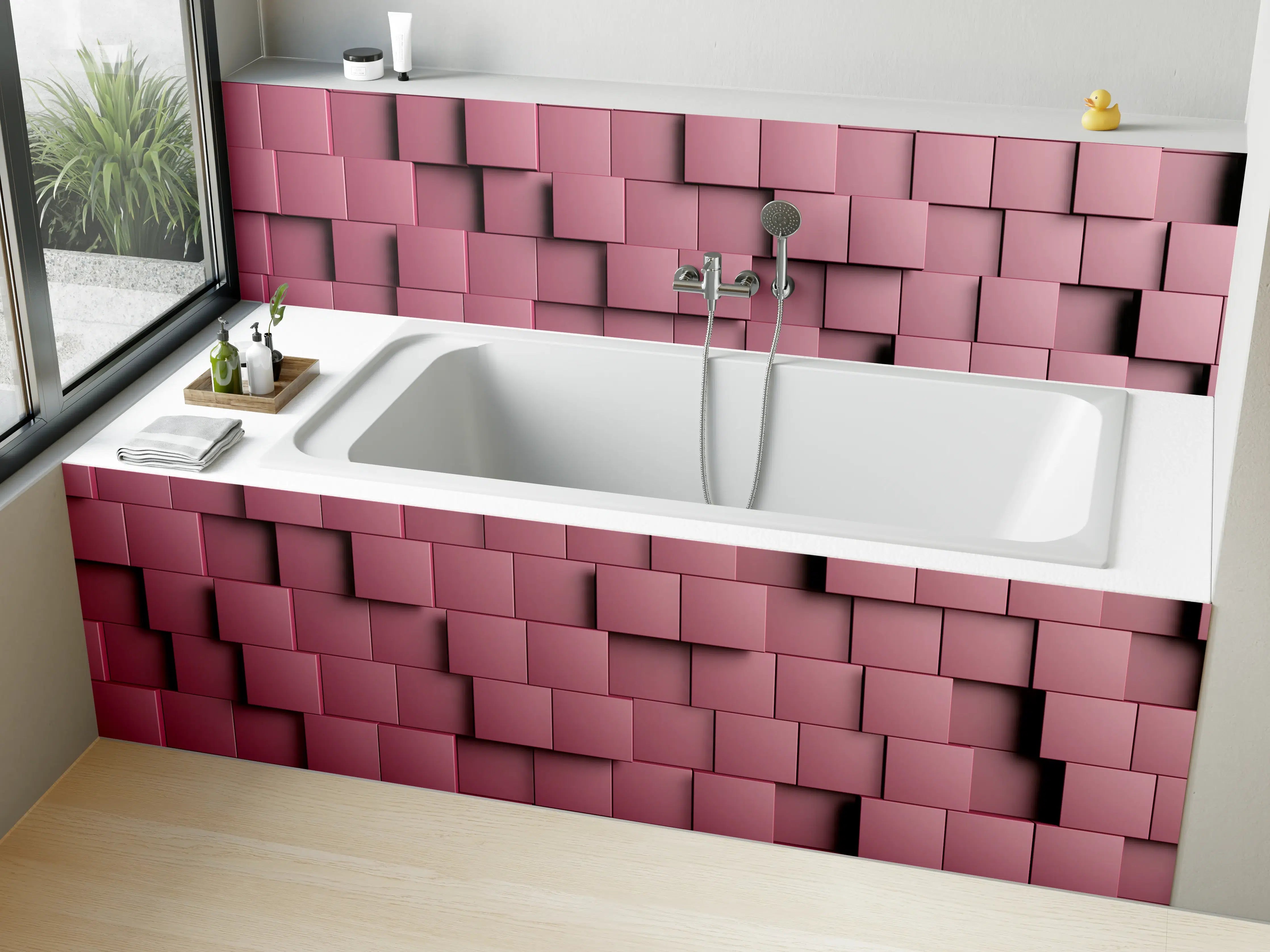 Badewannen-Rückwand - Rotes Würfel-Muster Hintergrund
