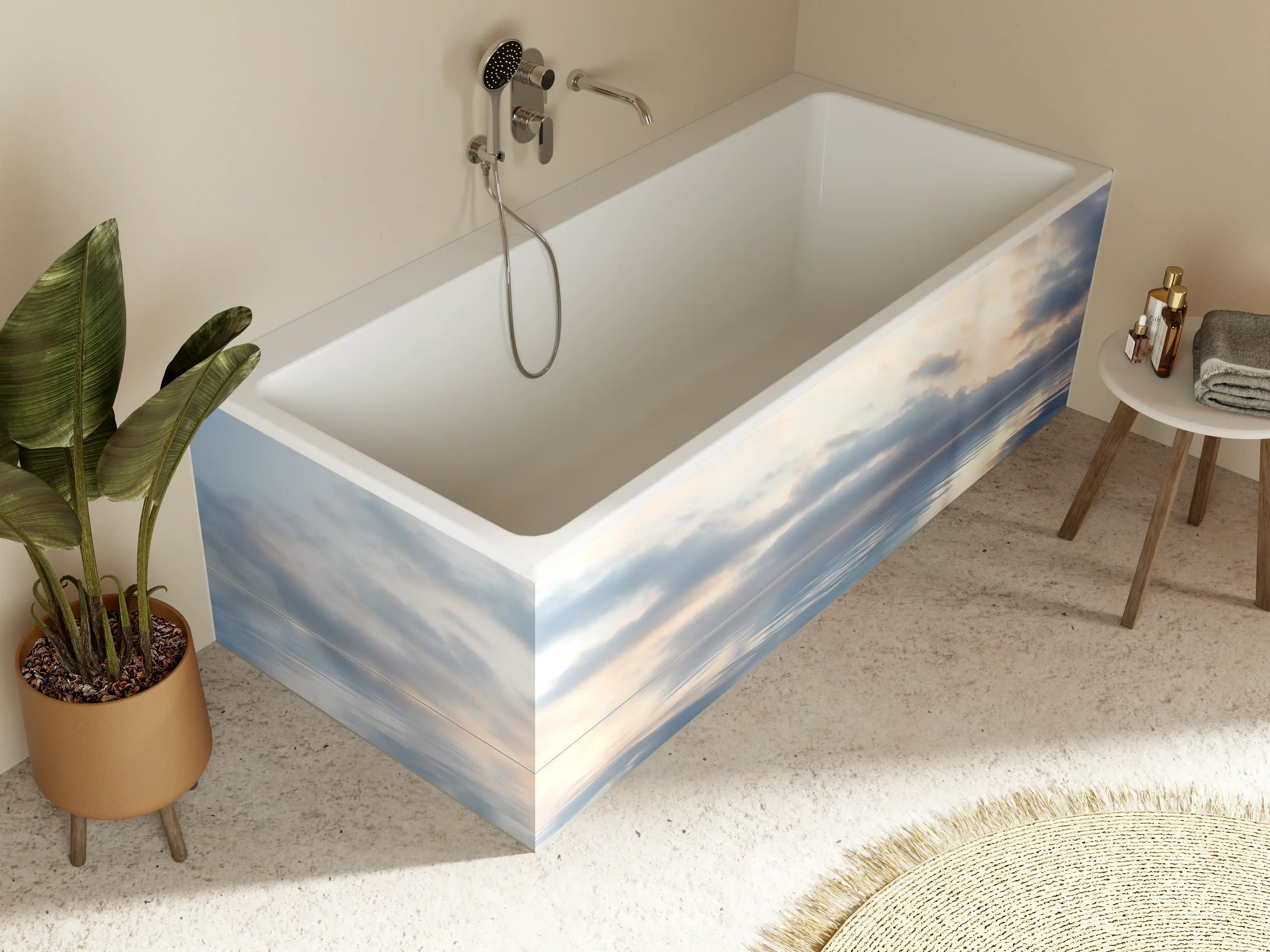 Badewannen-Rückwand - Ruhiges Wasser mit sanften Wolkenstrukturen