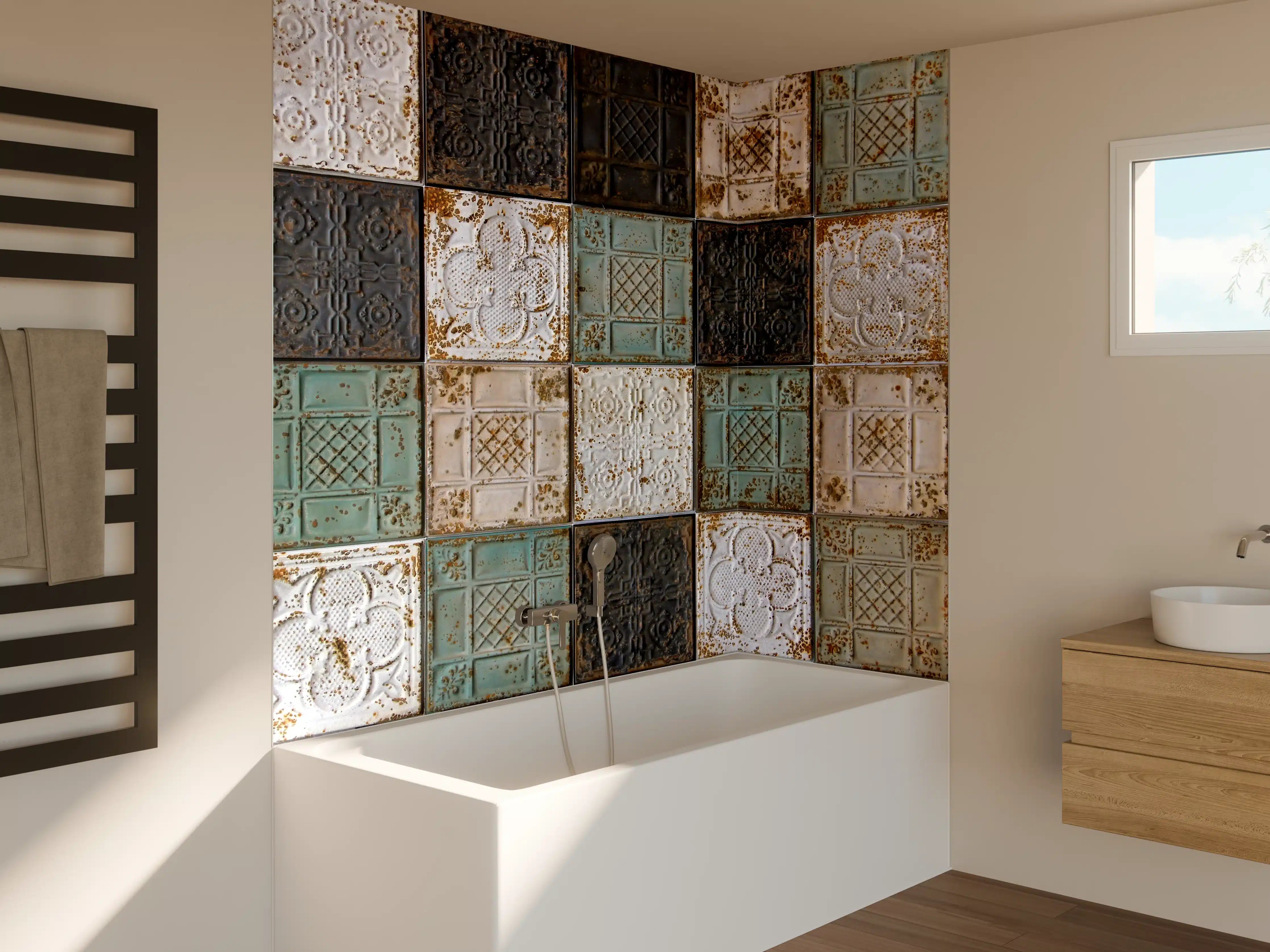Badewannen-Rückwand - Rustikal aussehende orientalische Deckenplatten