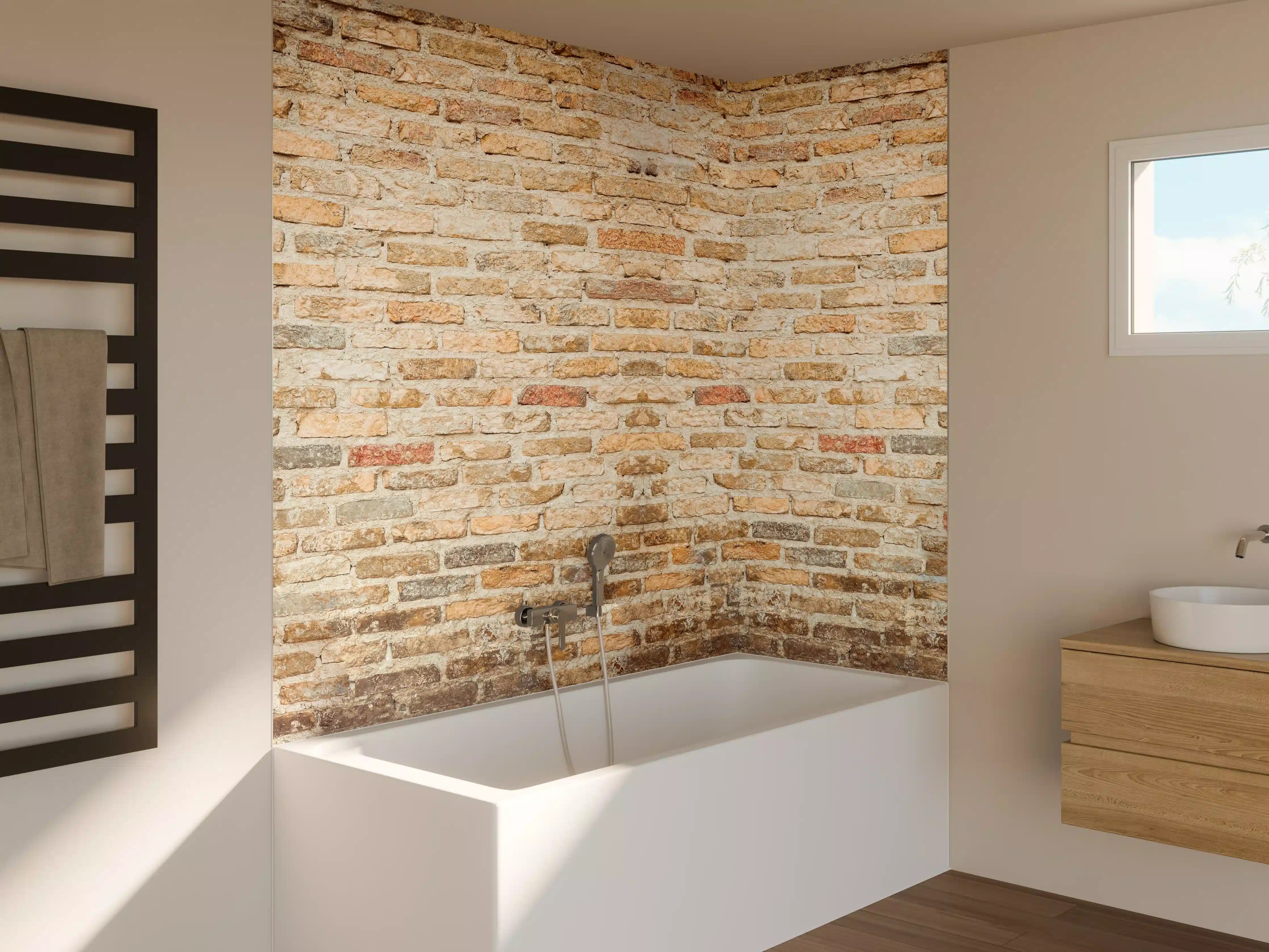 Badewannen-Rückwand - Rustikale Backsteinmauer