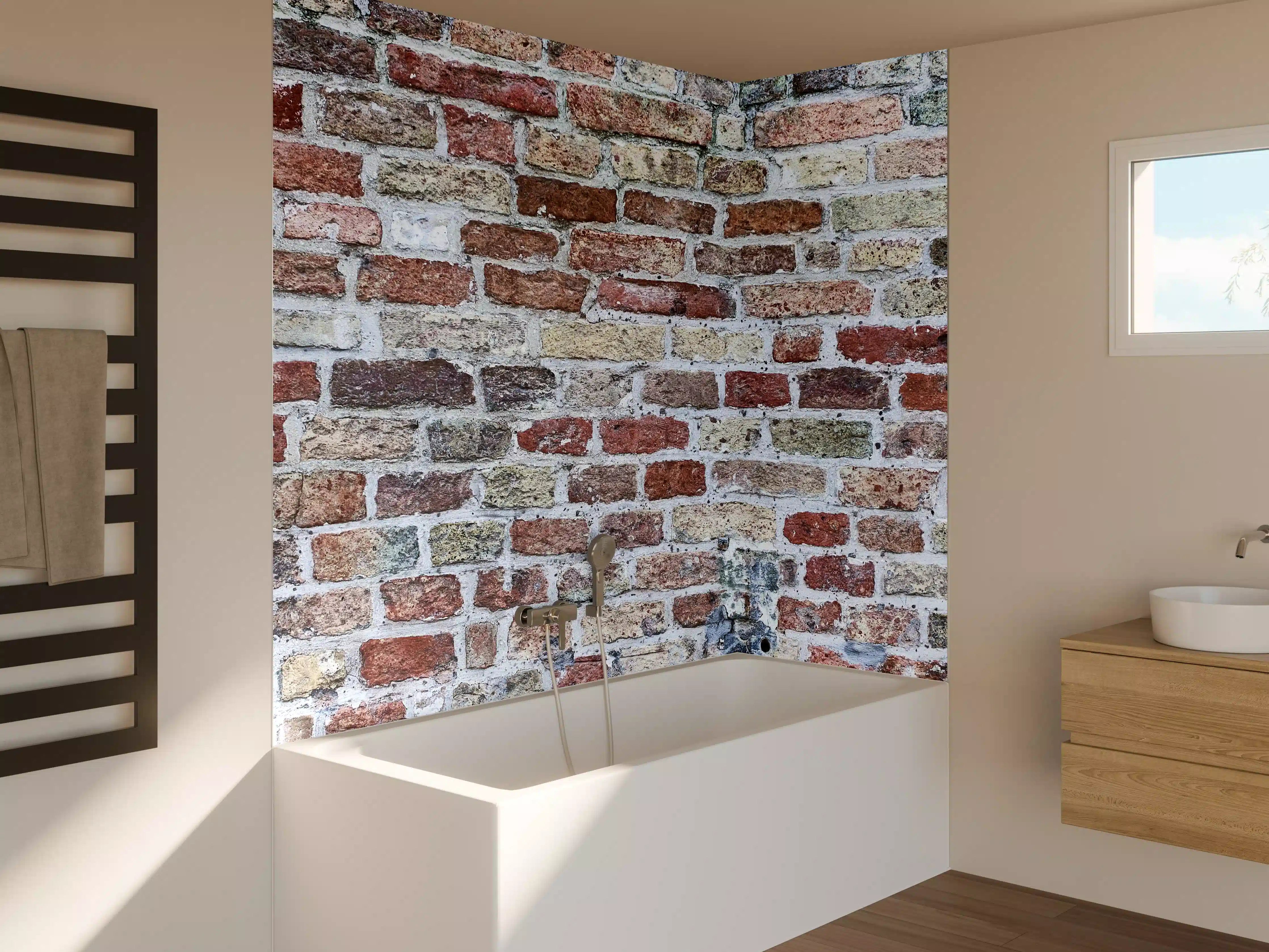 Badewannen-Rückwand - Rustikale Backsteinmauer im Vintage-Stil