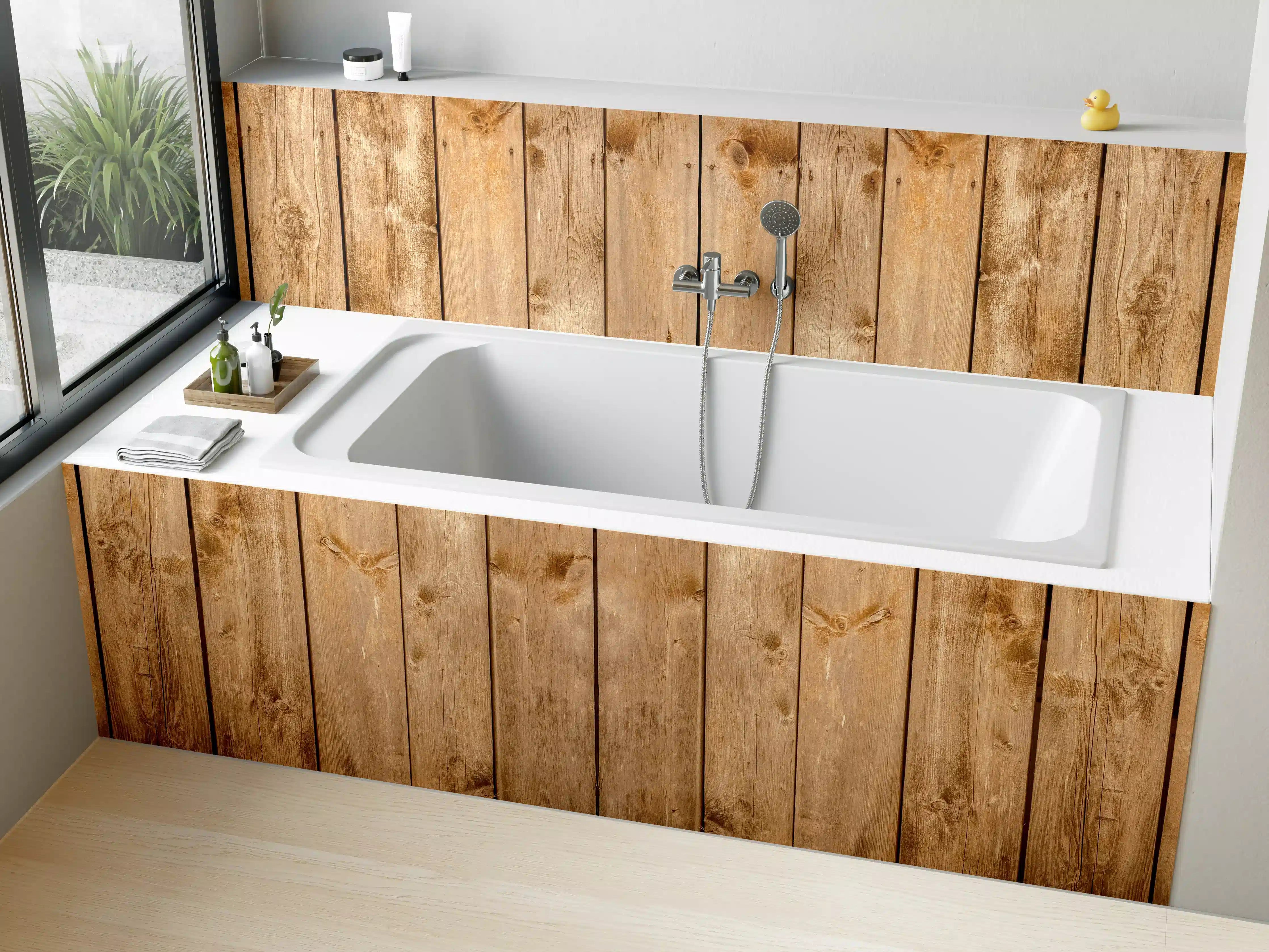 Badewannen-Rückwand - Rustikale Holzpaneele Braun