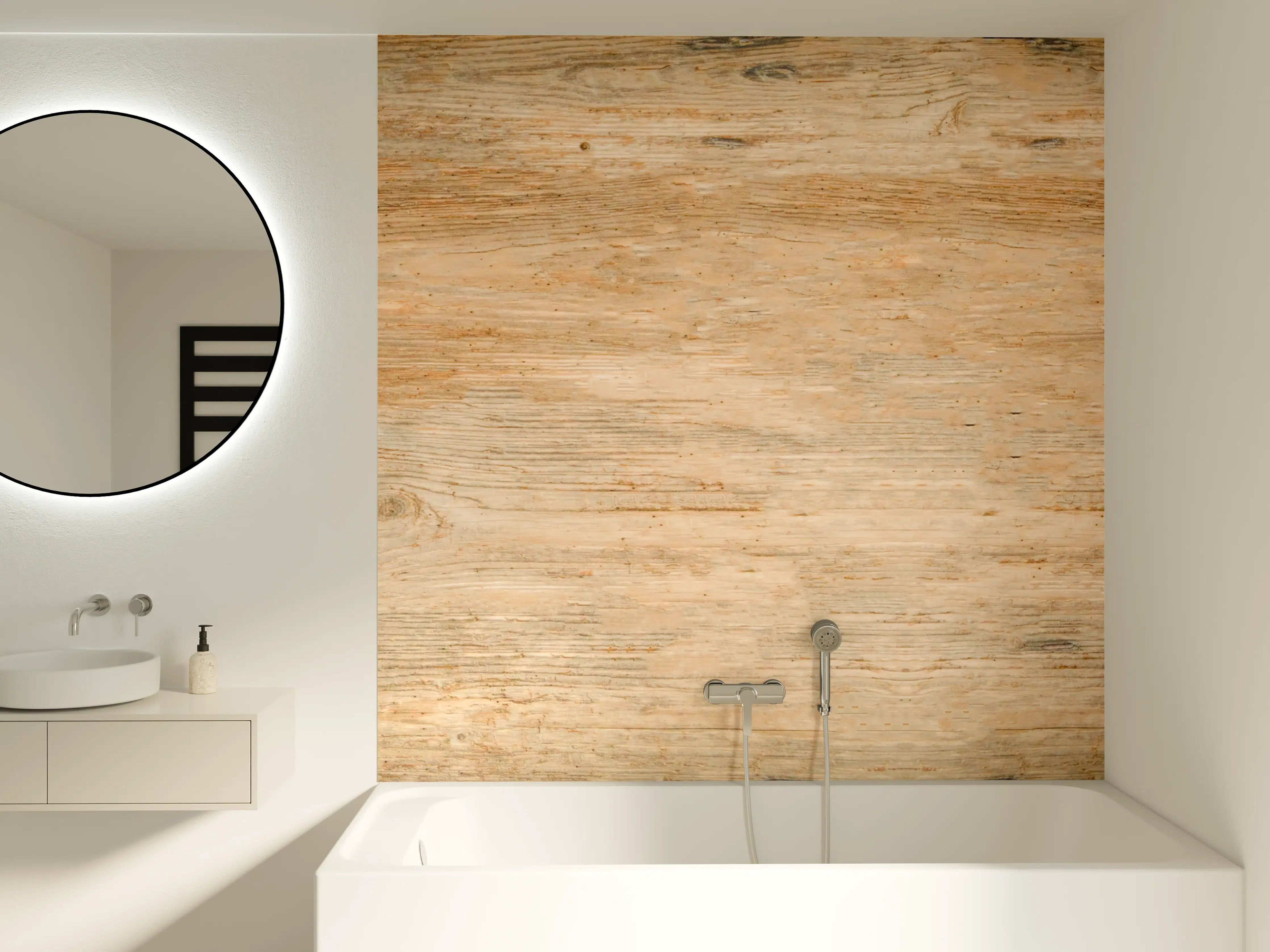 Badewannen-Rückwand - Rustikale Holztextur Panorama