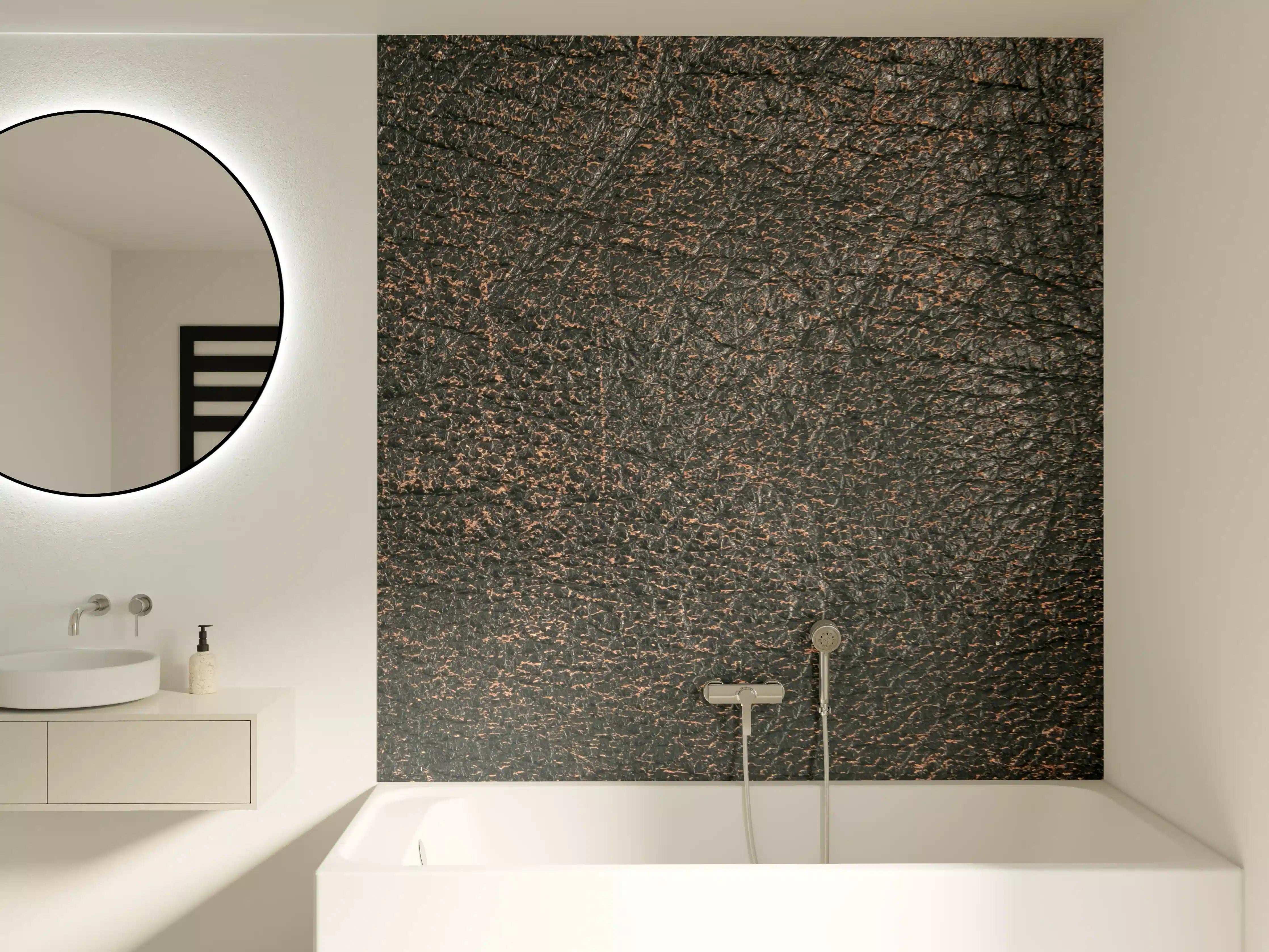 Badewannen-Rückwand - Rustikale Holzwand mit dunklen Naturtönen