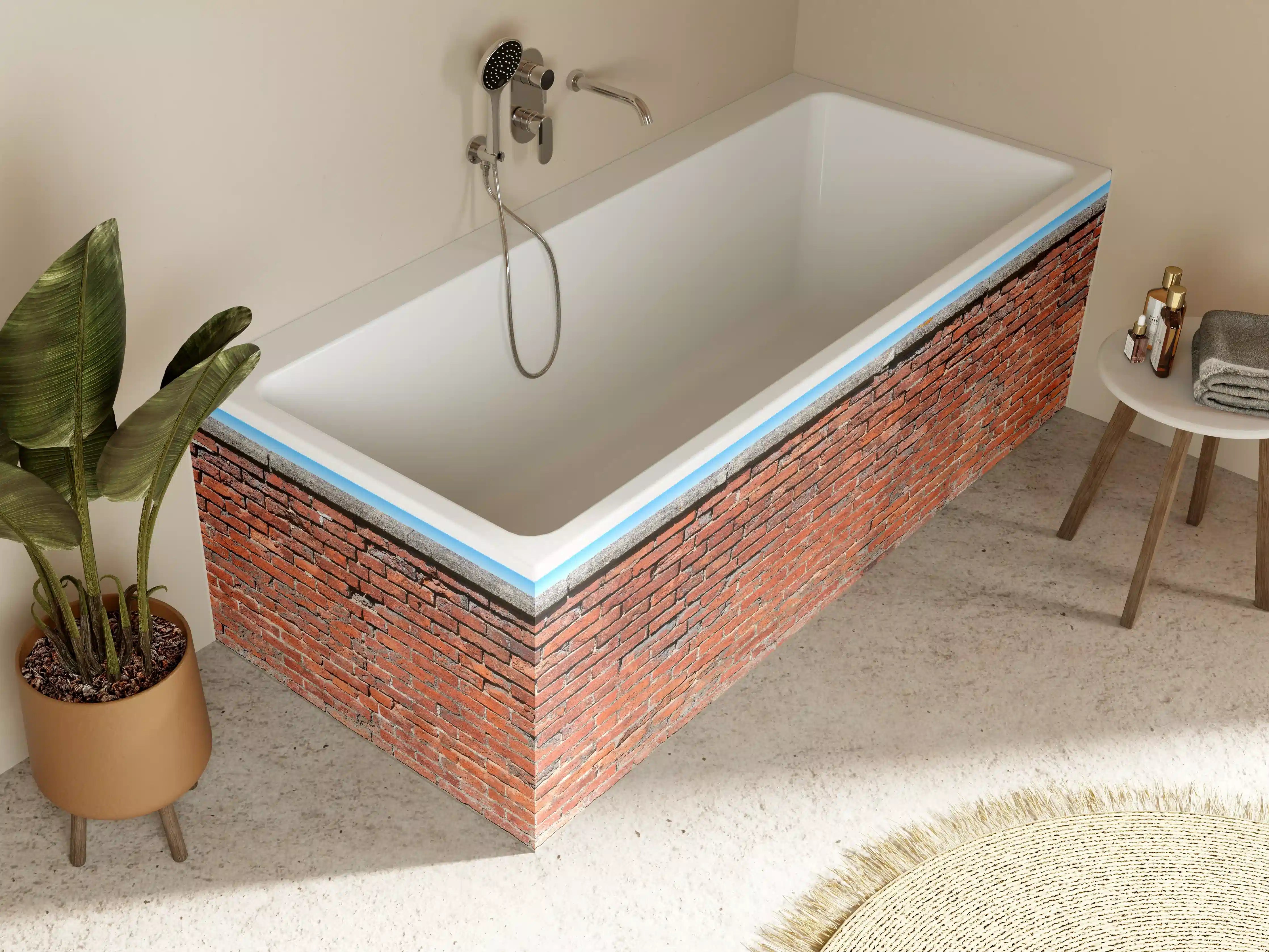 Badewannen-Rückwand - Rustikale Ziegelmauer im Vintage-Stil