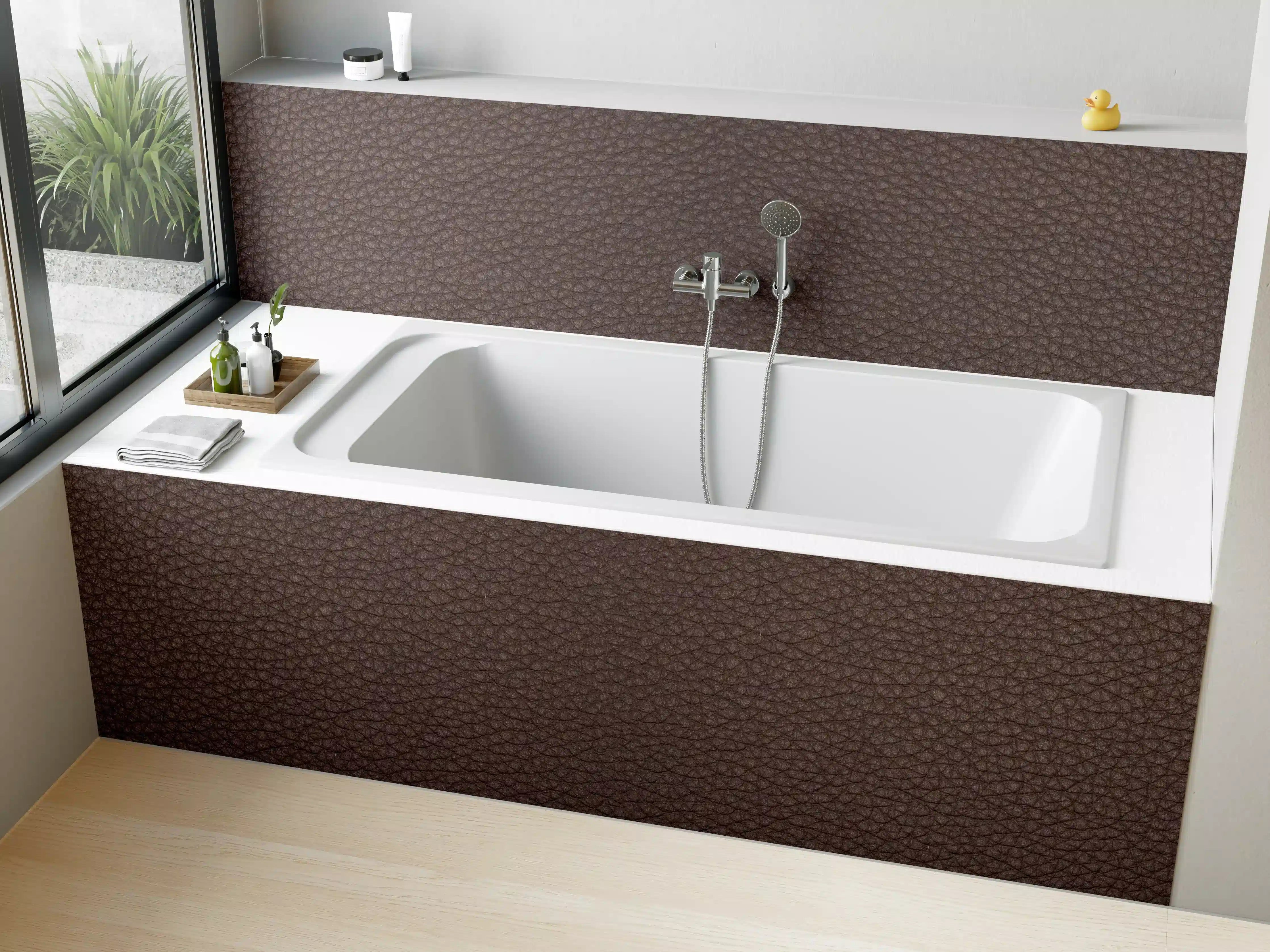 Badewannen-Rückwand - Rustikales Dunkelbraun Leder