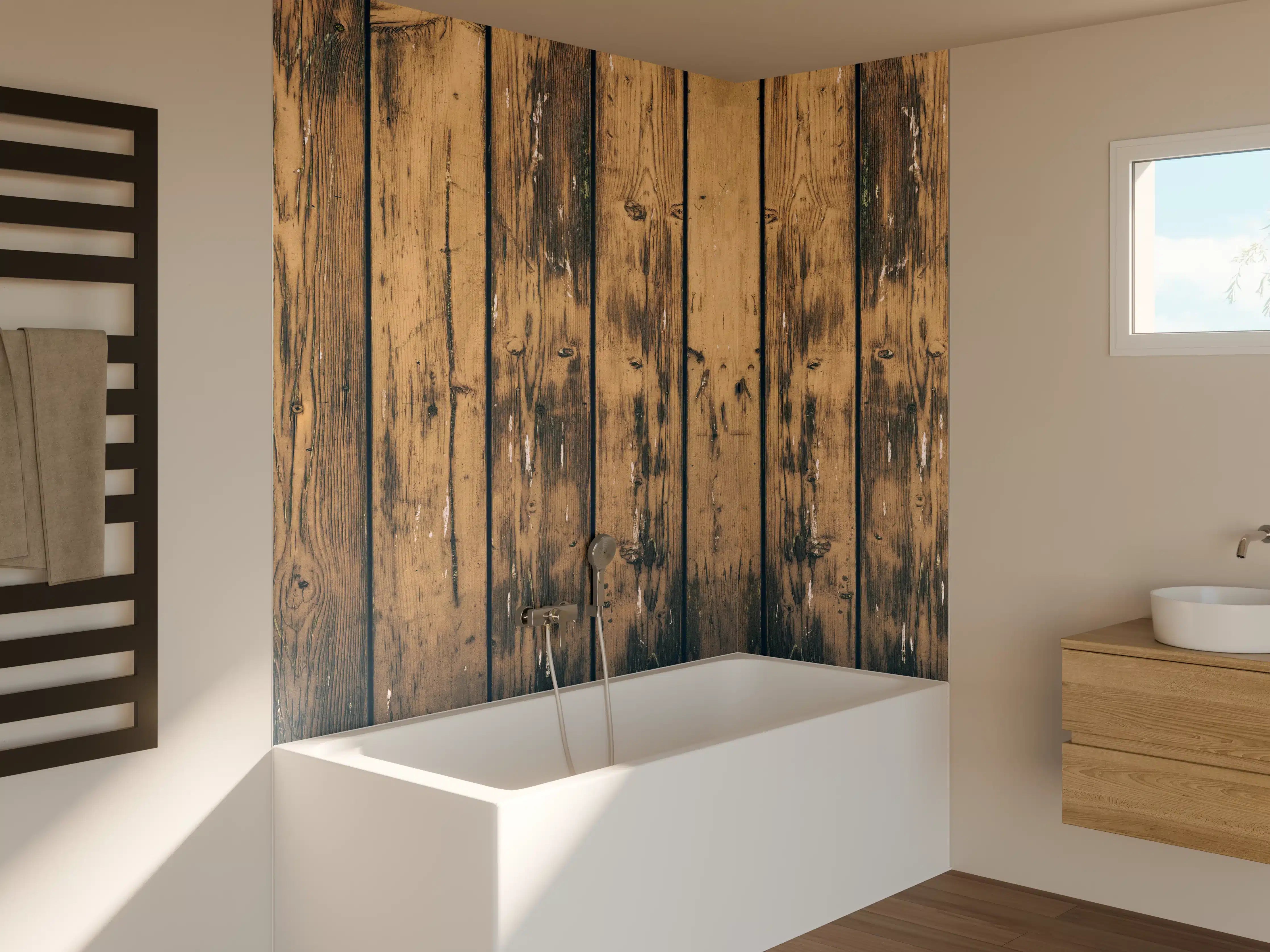 Badewannen-Rückwand - Rustikales Holz - Vintage