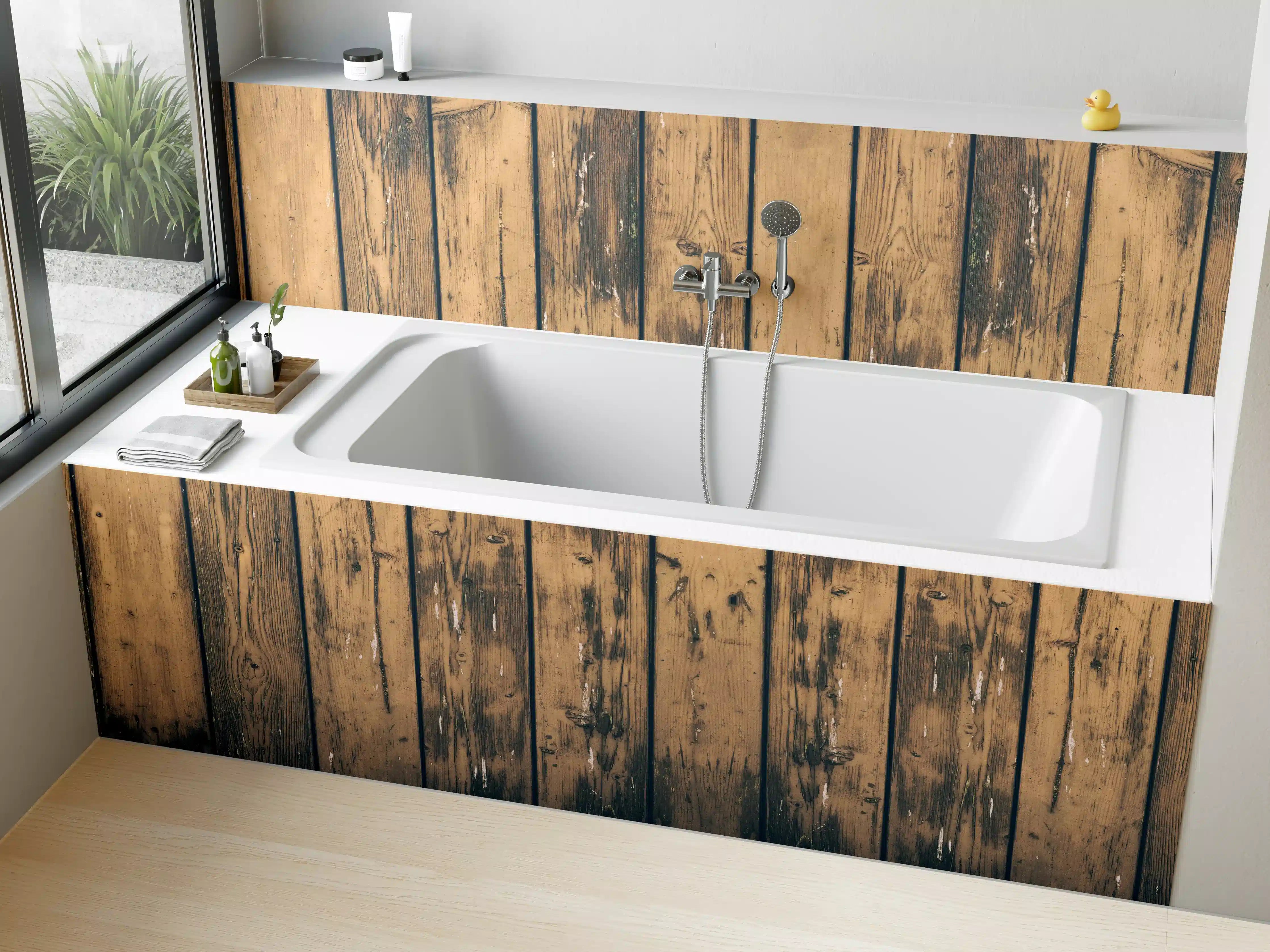Badewannen-Rückwand - Rustikales Holz - Vintage