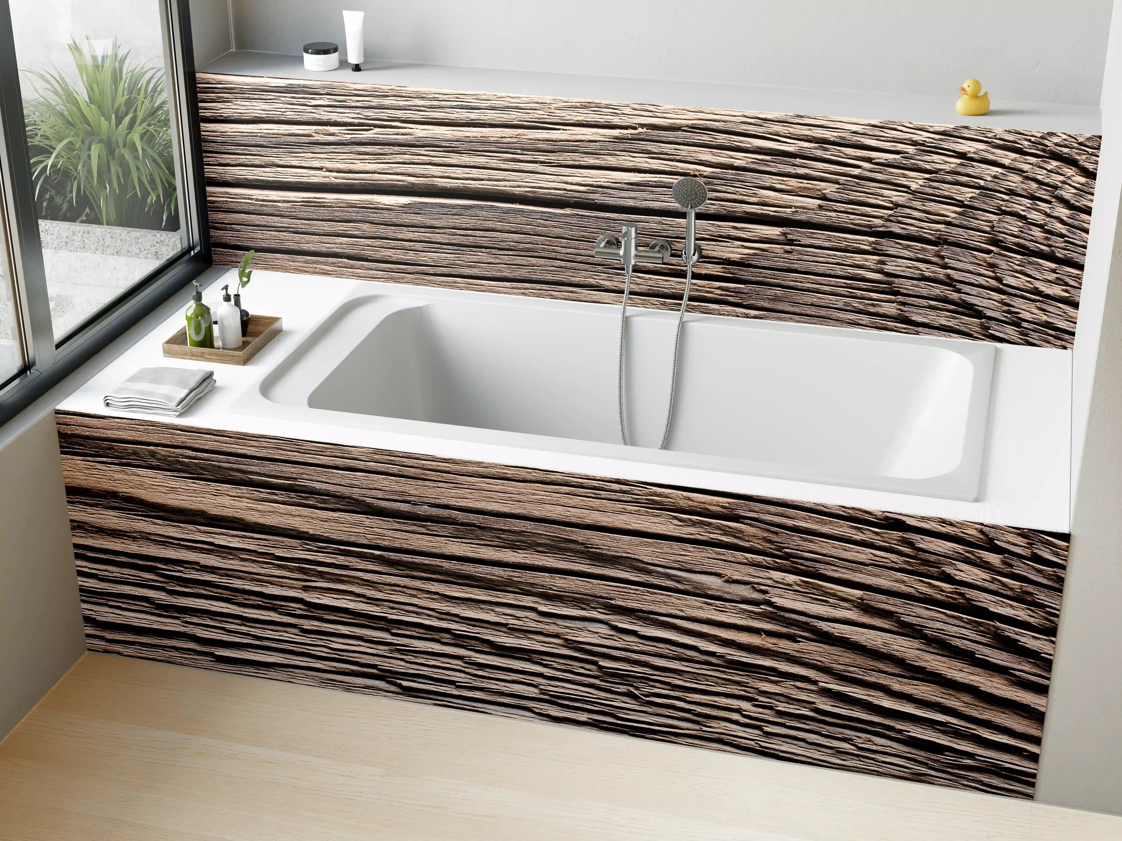Badewannen-Rückwand - Rustikales Holzdetail mit natürlicher Maserung