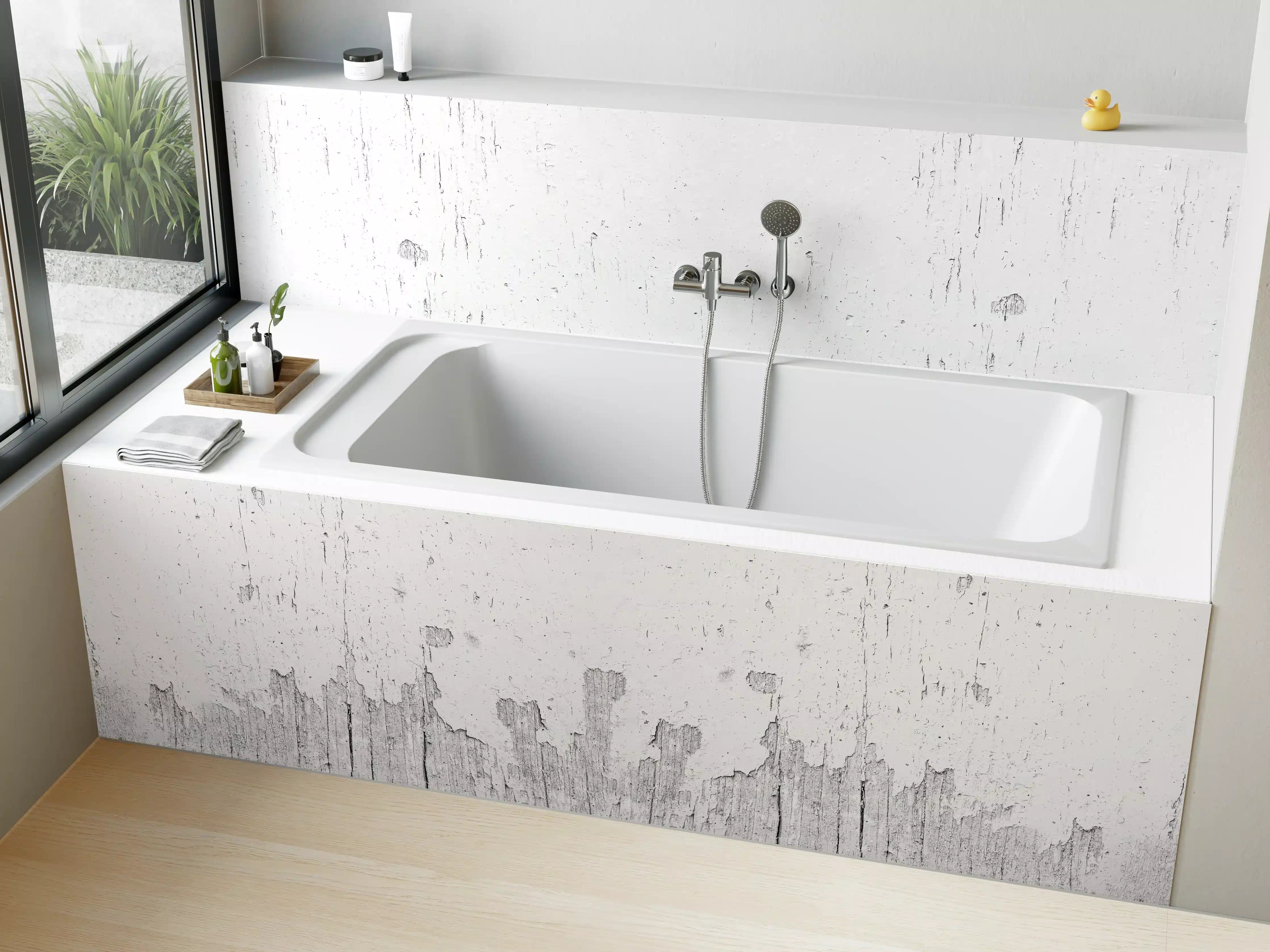 Badewannen-Rückwand - Rustikales weiß lackiertes Holz