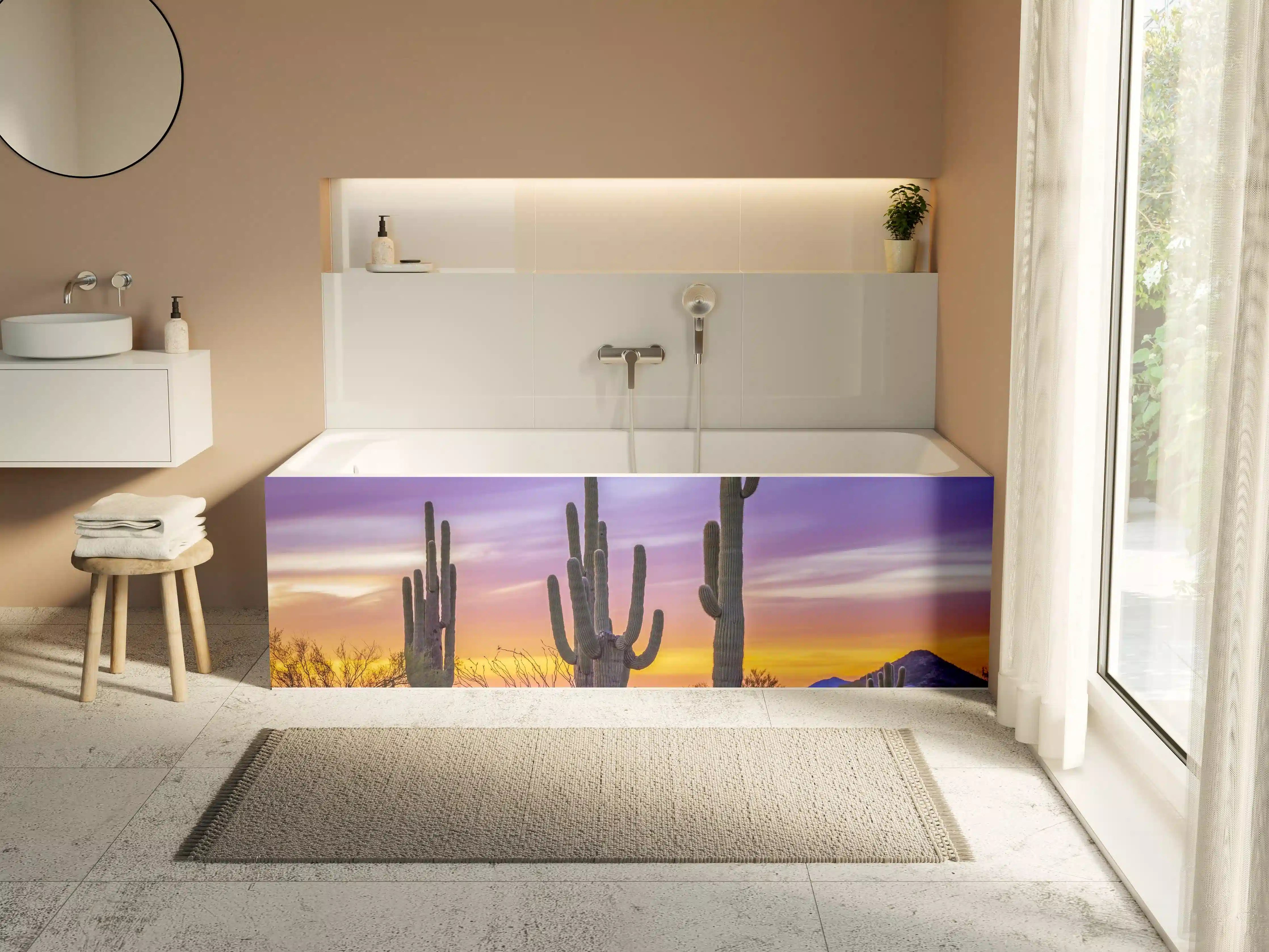 Badewannen-Rückwand - Saguaro-Kaktus bei Sonnenuntergang in Arizona