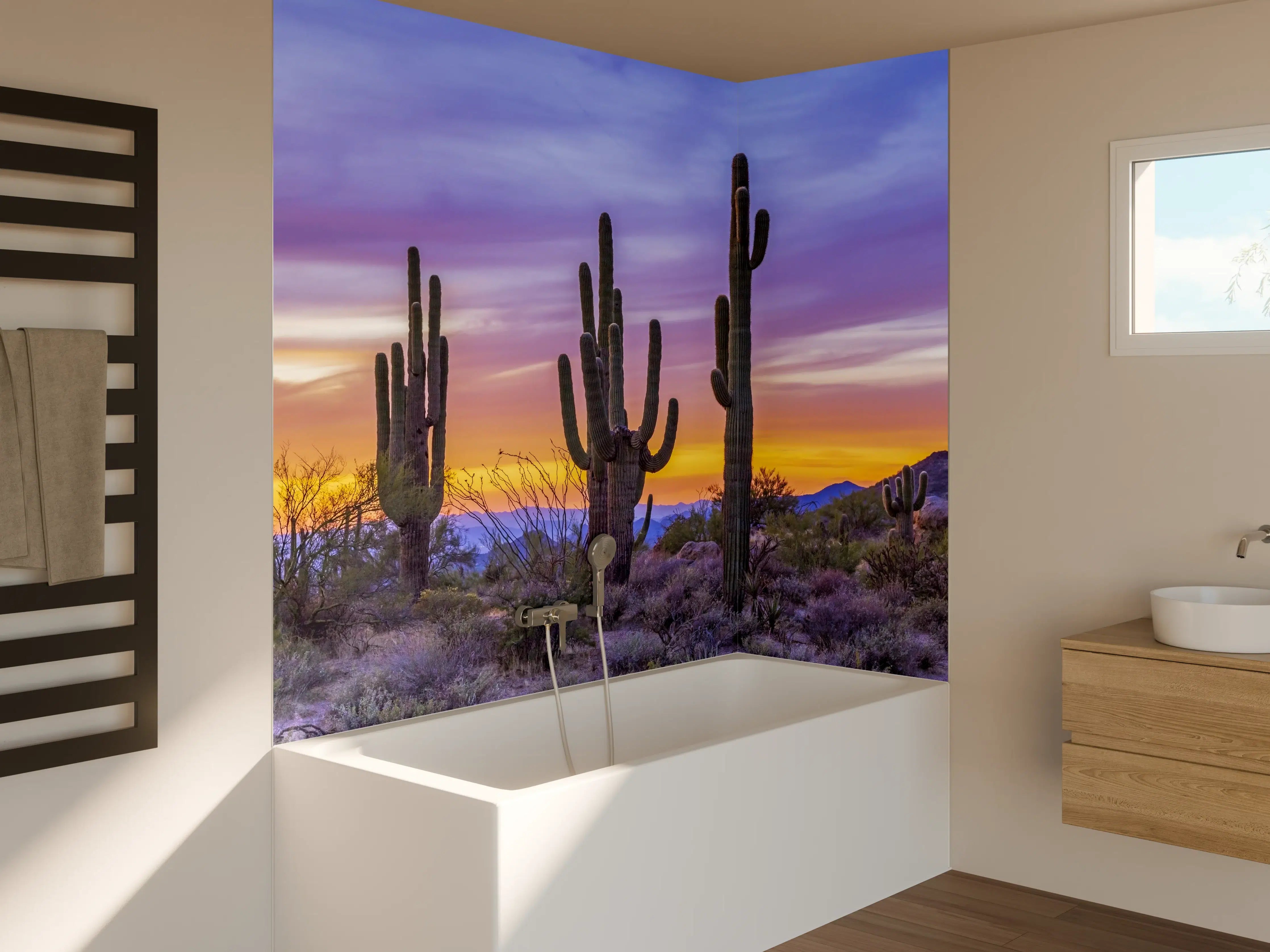 Badewannen-Rückwand - Saguaro-Kaktus bei Sonnenuntergang in Arizona