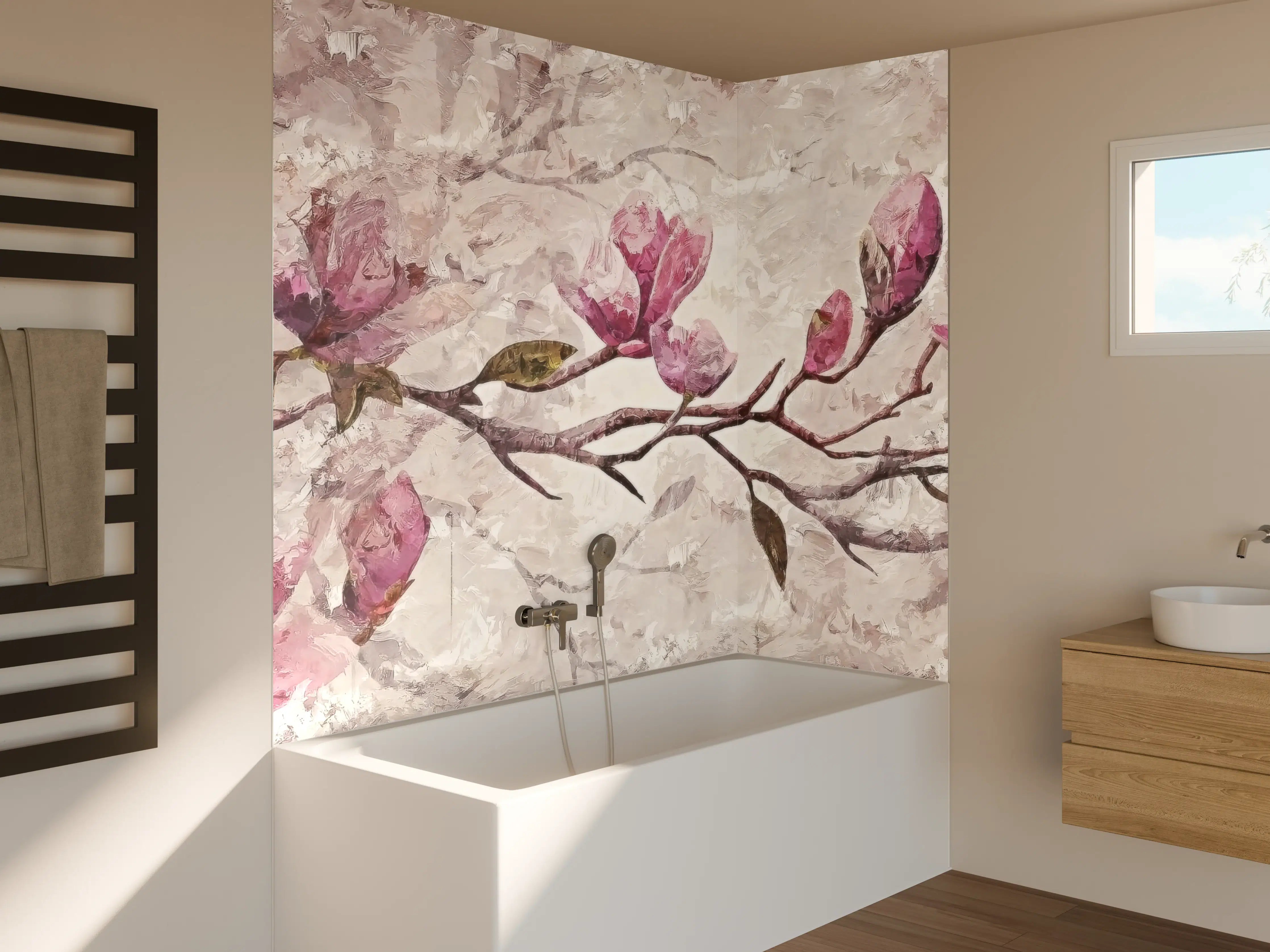 Badewannen-Rückwand - Sakura Baum - Gemälde
