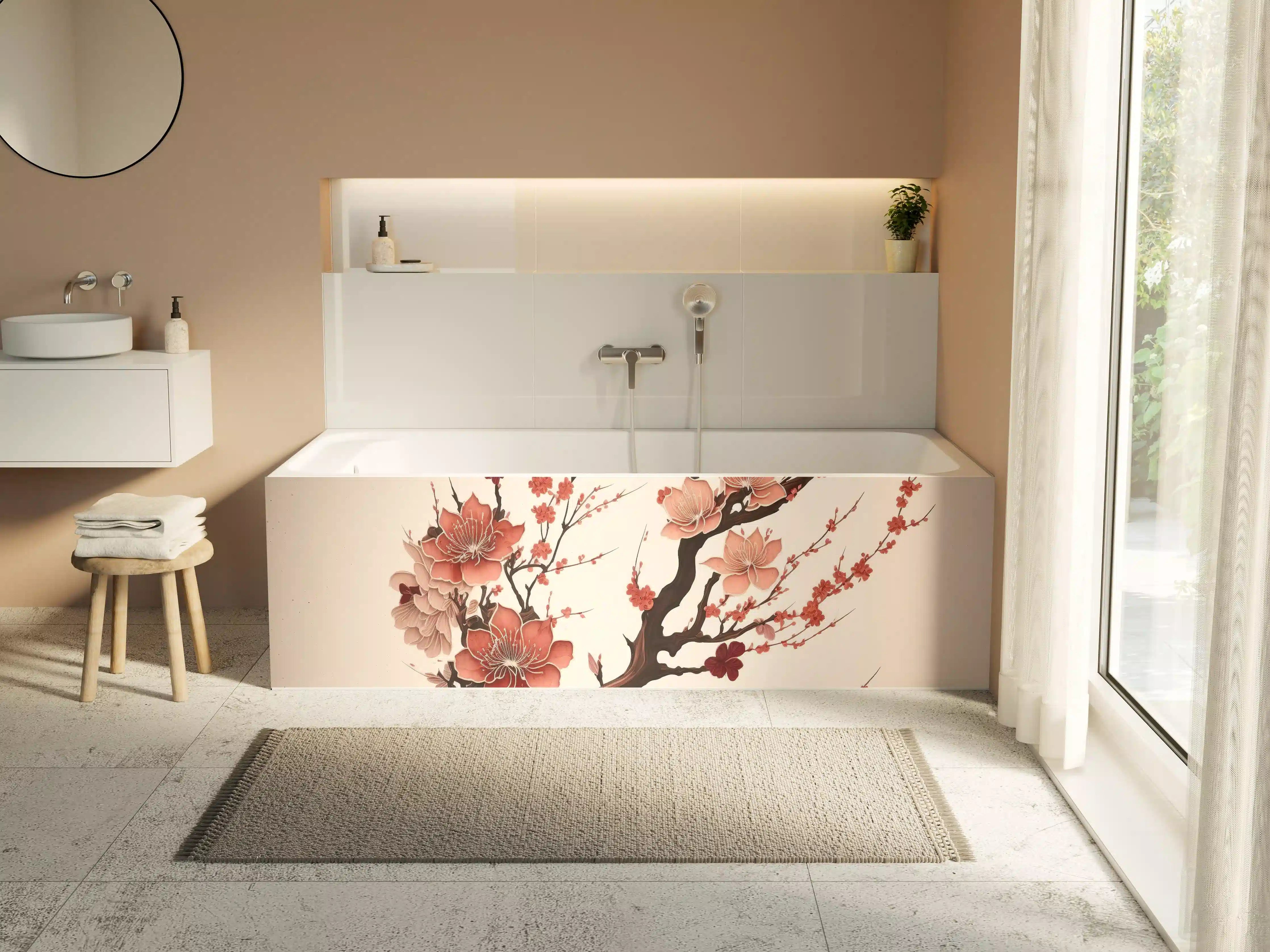 Badewannen-Rückwand - Sakura Kirschblüte Aquarell