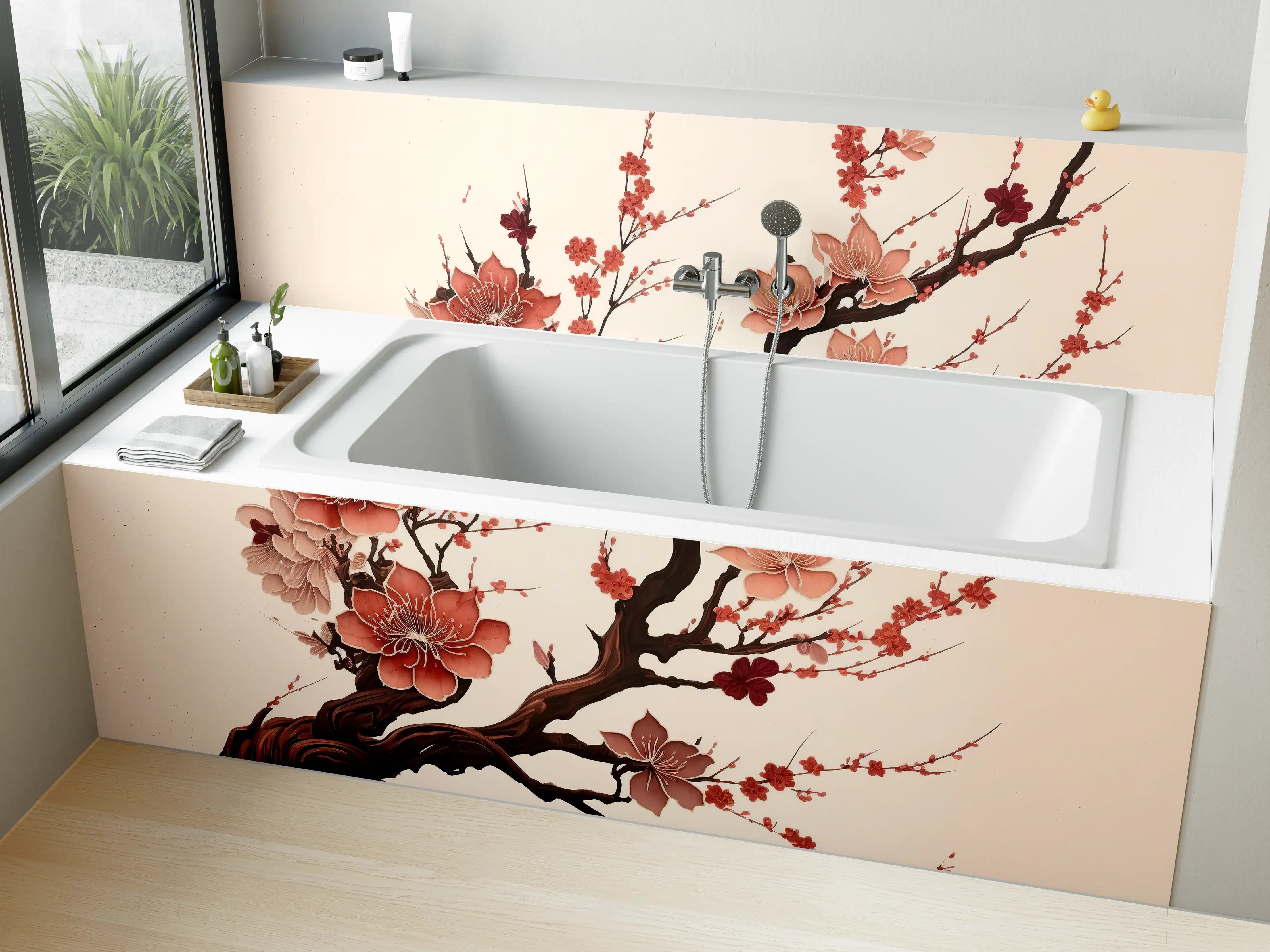 Badewannen-Rückwand - Sakura Kirschblüte Aquarell