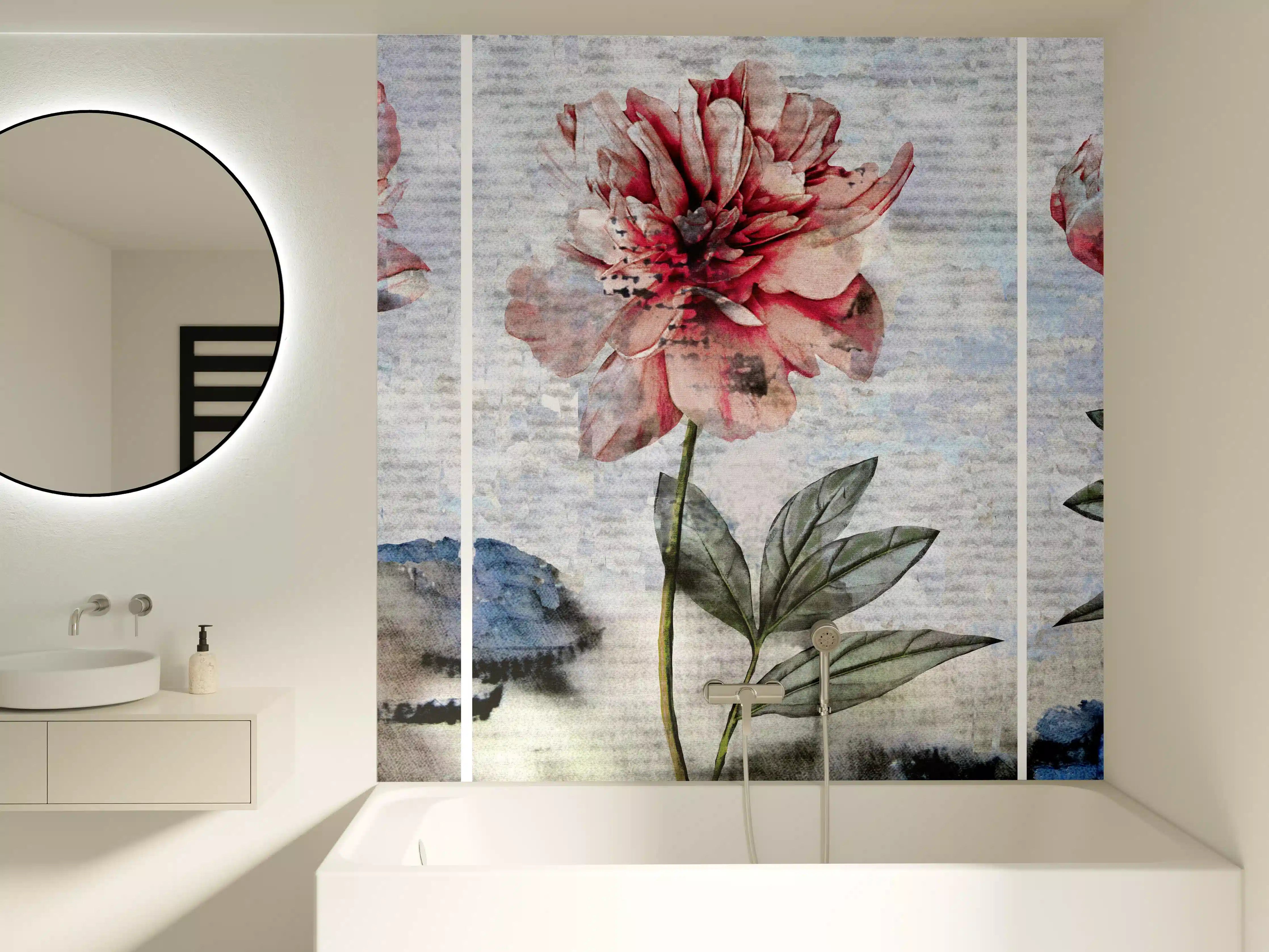 Badewannen-Rückwand - Sammlung von rosa Blumen - Ölgemälden