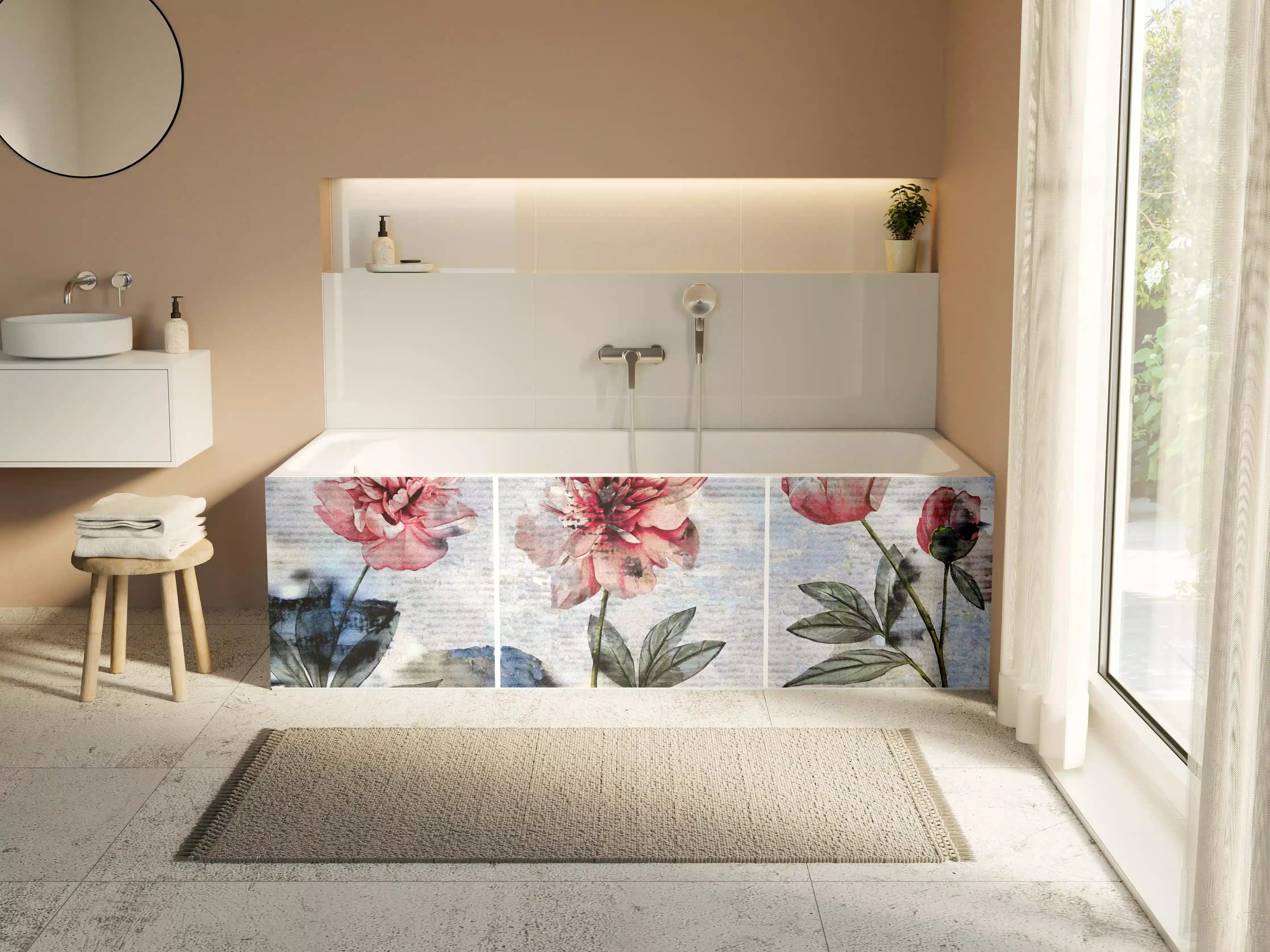 Badewannen-Rückwand - Sammlung von rosa Blumen - Ölgemälden
