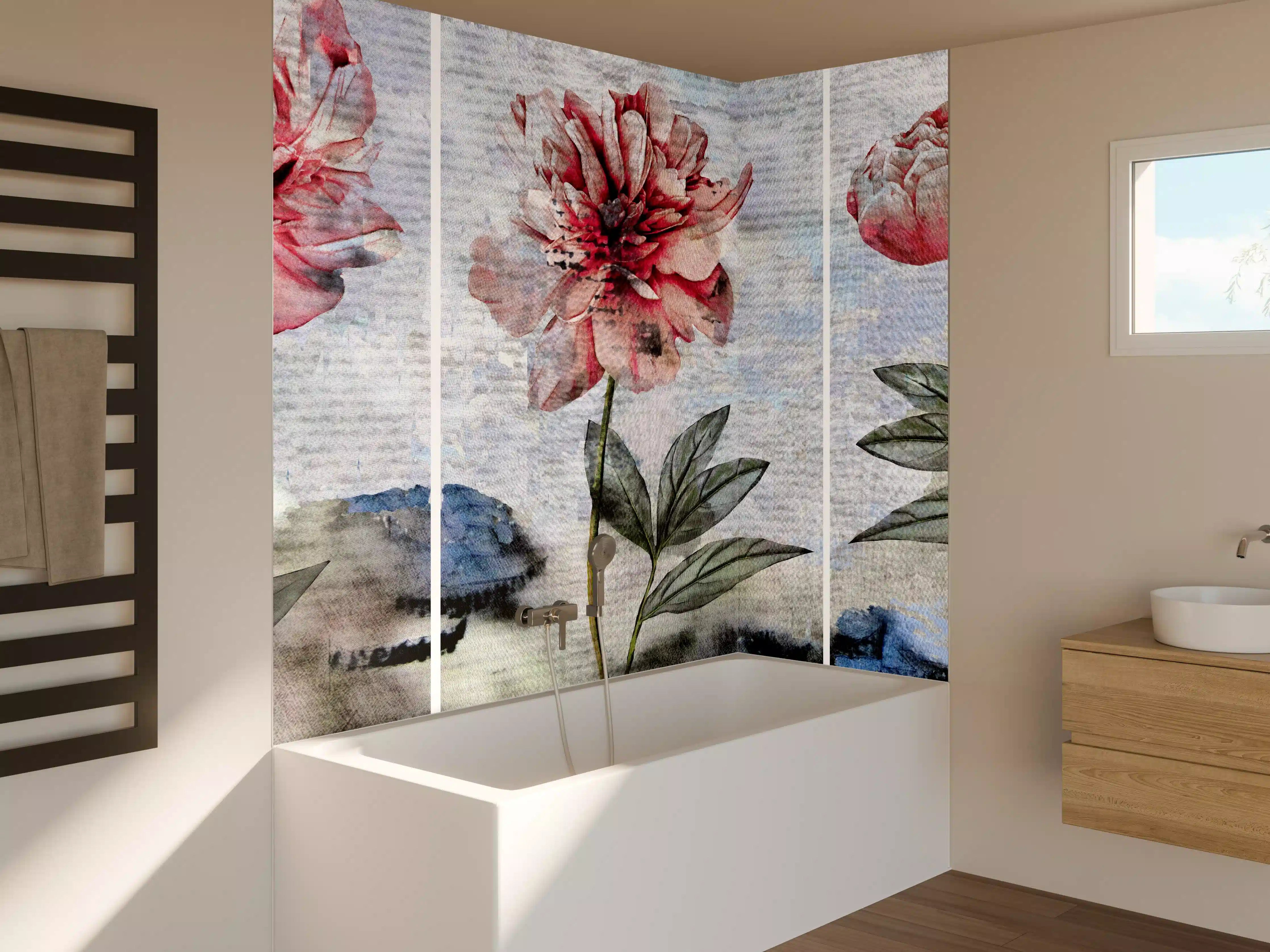 Badewannen-Rückwand - Sammlung von rosa Blumen - Ölgemälden
