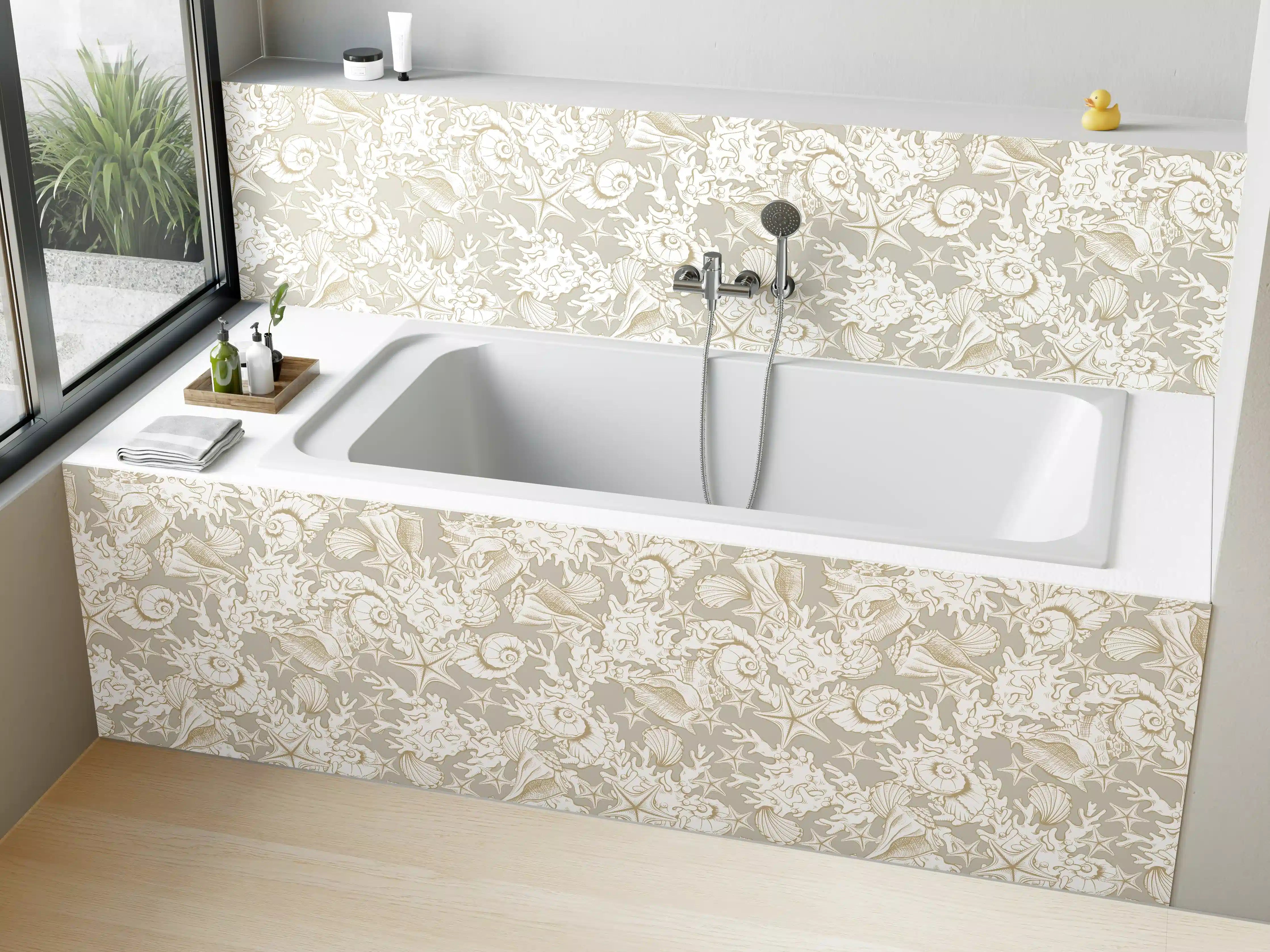Badewannen-Rückwand - Sandiges Muschel-Muster Beige