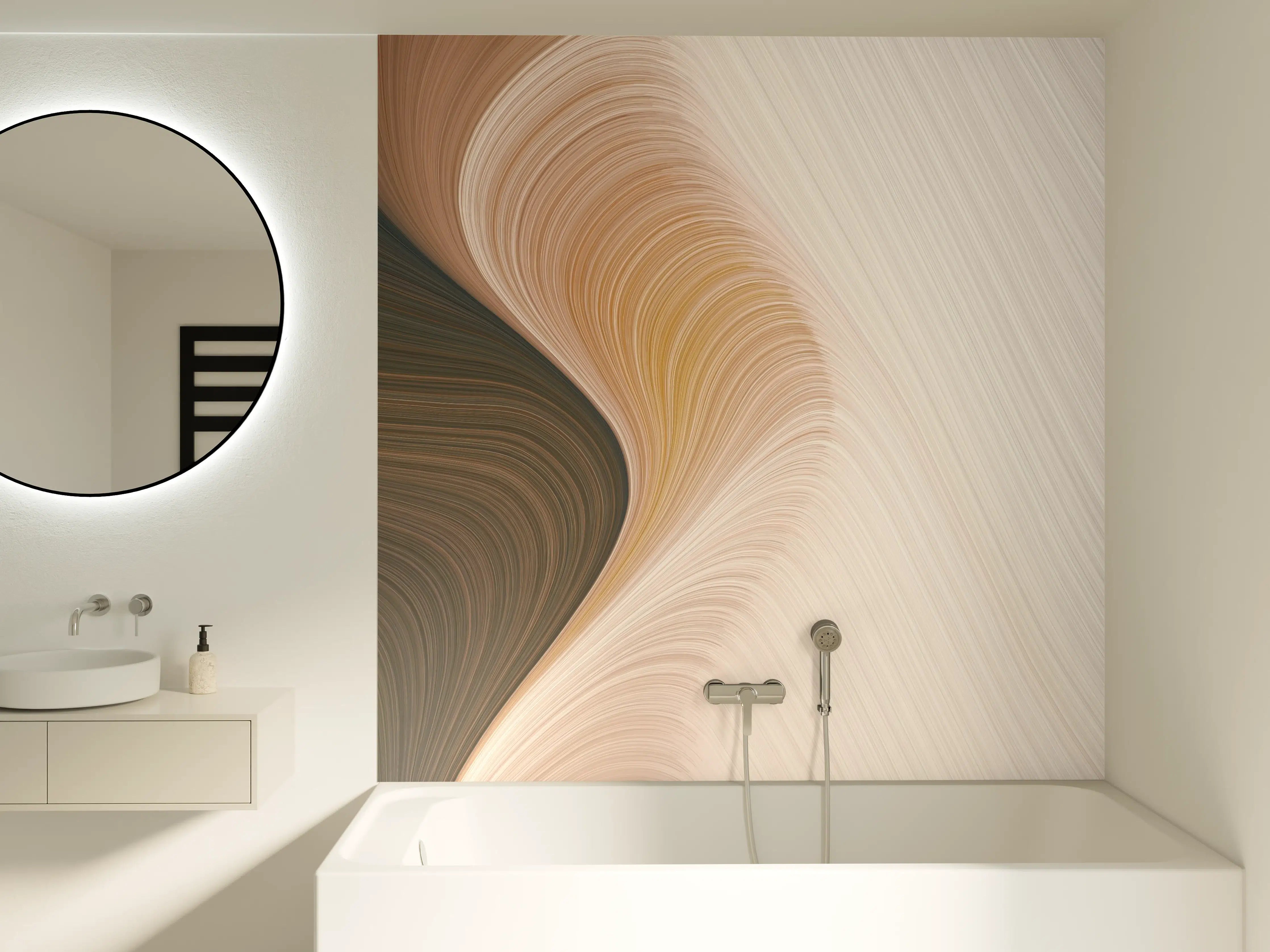 Badewannen-Rückwand - Sanfte Beige- und Cremetöne mit eleganter Musterung