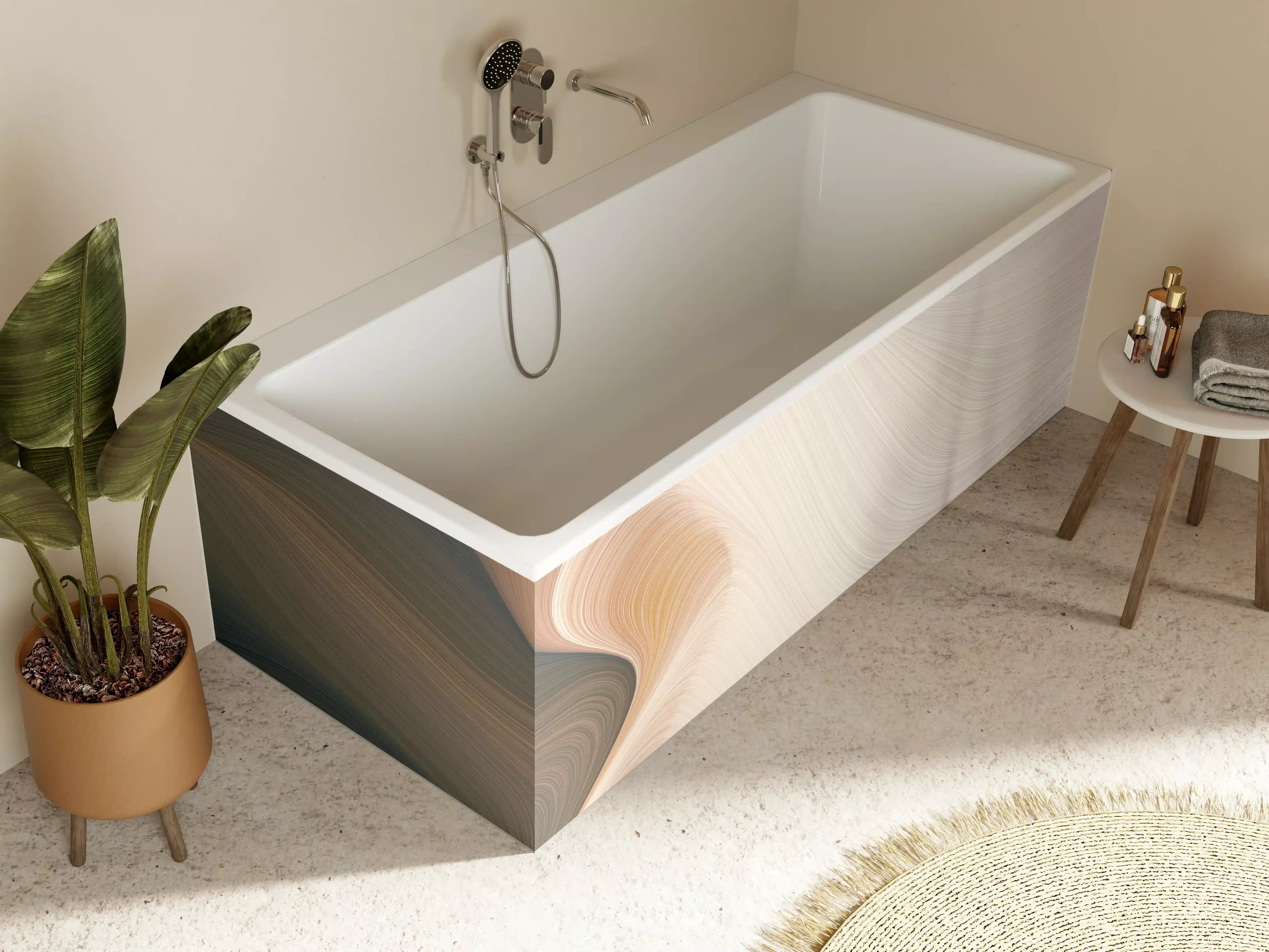 Badewannen-Rückwand - Sanfte Beige- und Cremetöne mit eleganter Musterung