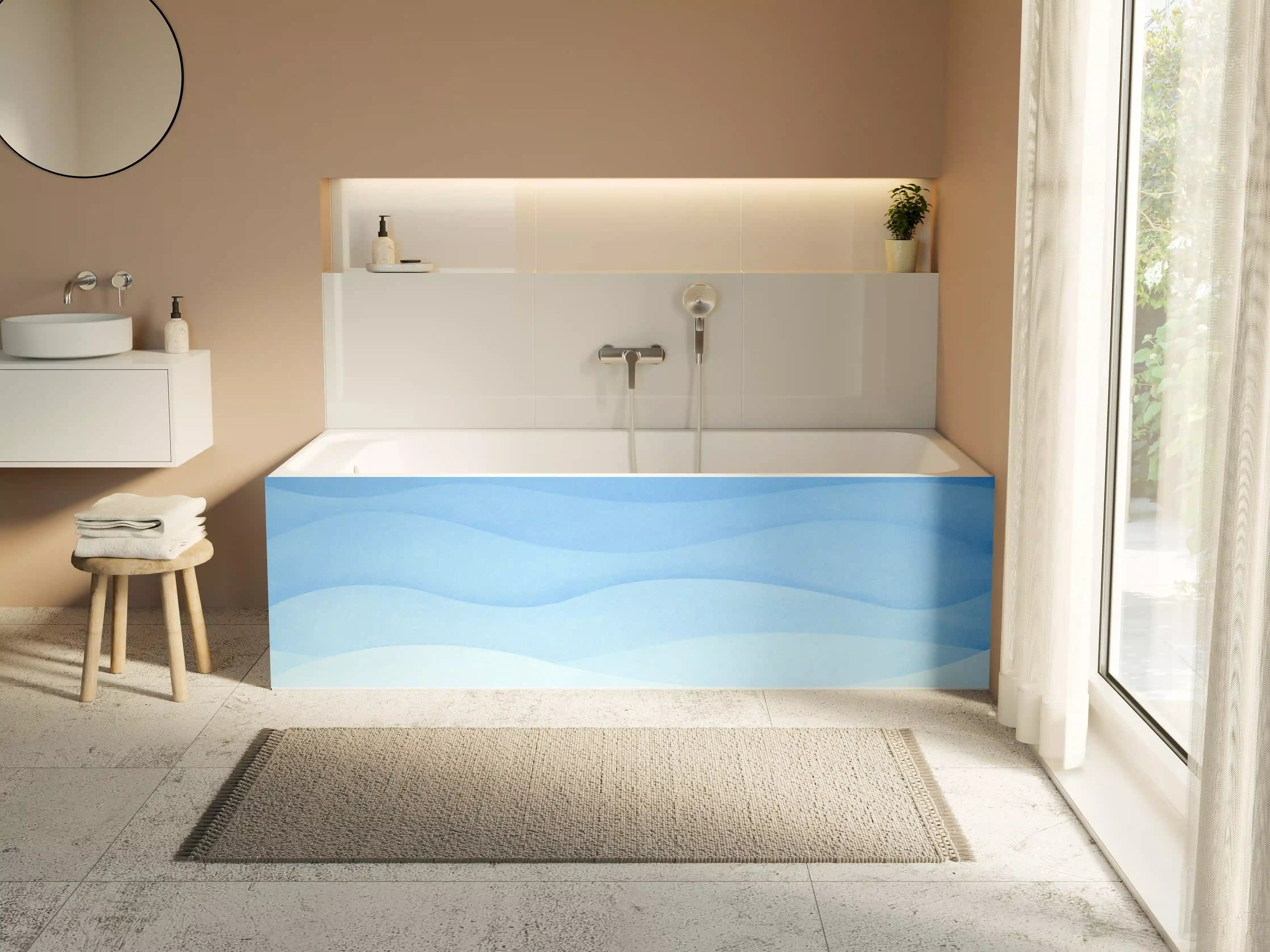 Badewannen-Rückwand - Sanfte Blau-Gradienten-Wellen