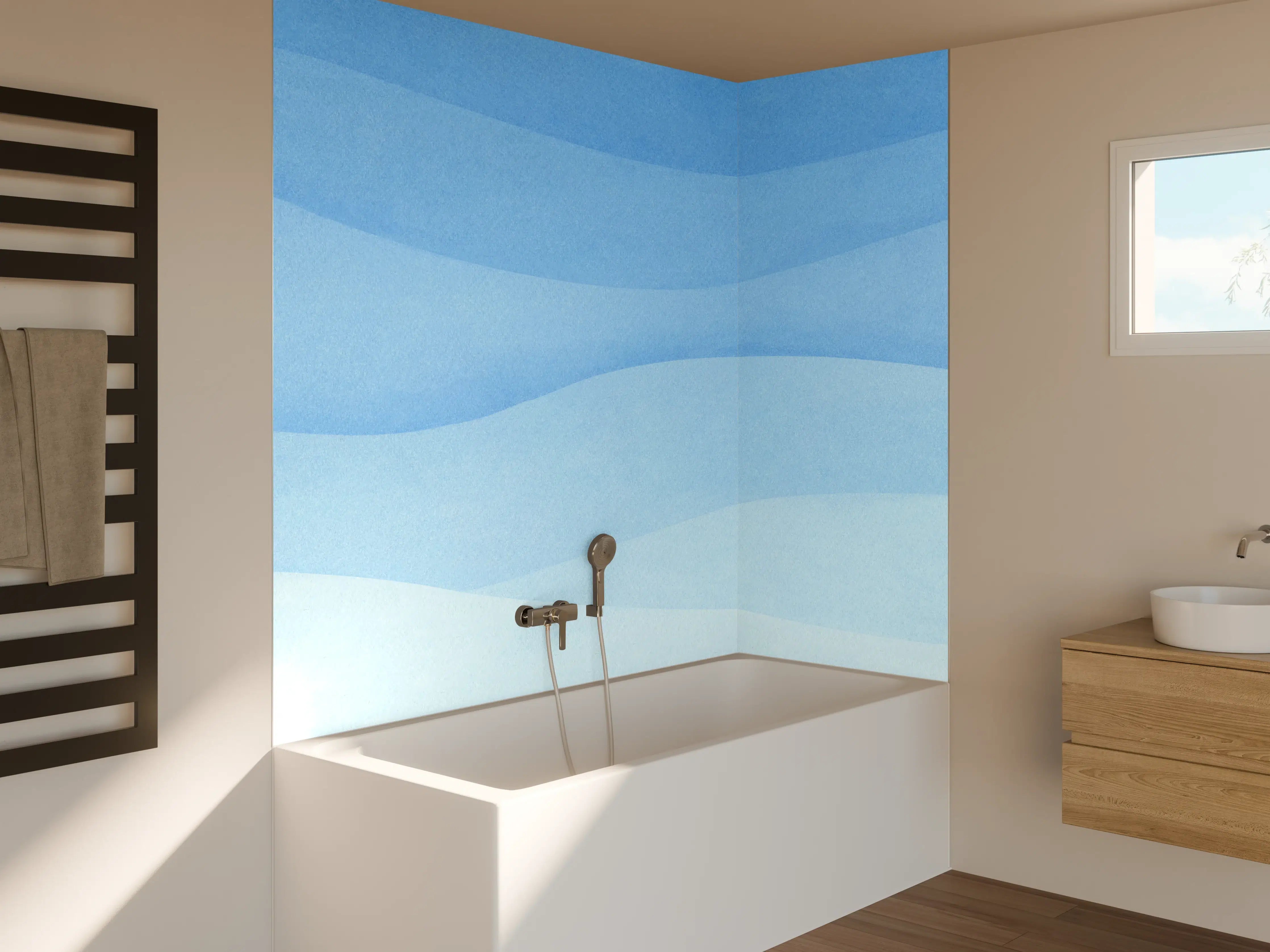 Badewannen-Rückwand - Sanfte Blau-Gradienten-Wellen