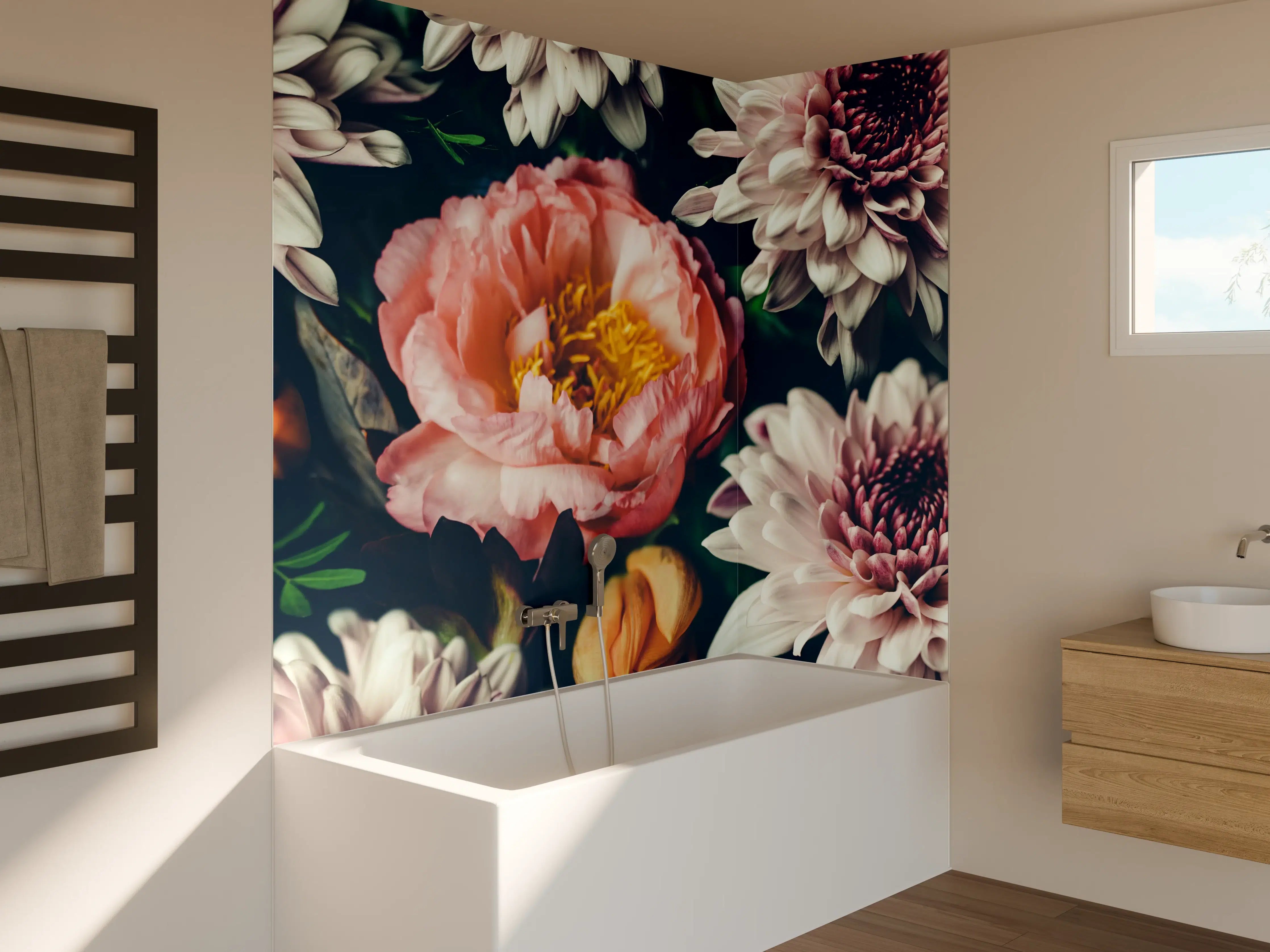 Badewannen-Rückwand - Sanfte Blüten im Blumenmeer