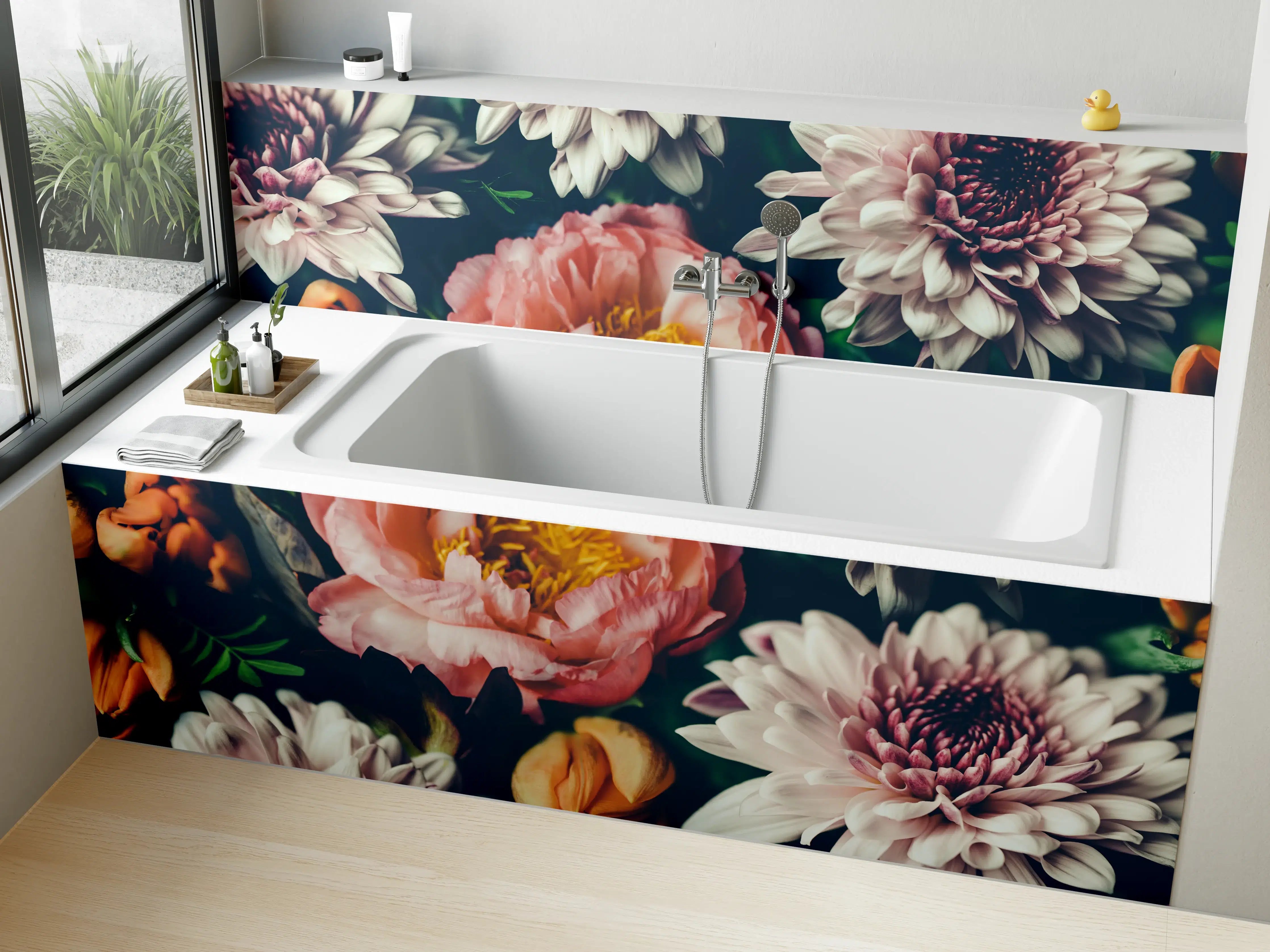 Badewannen-Rückwand - Sanfte Blüten im Blumenmeer