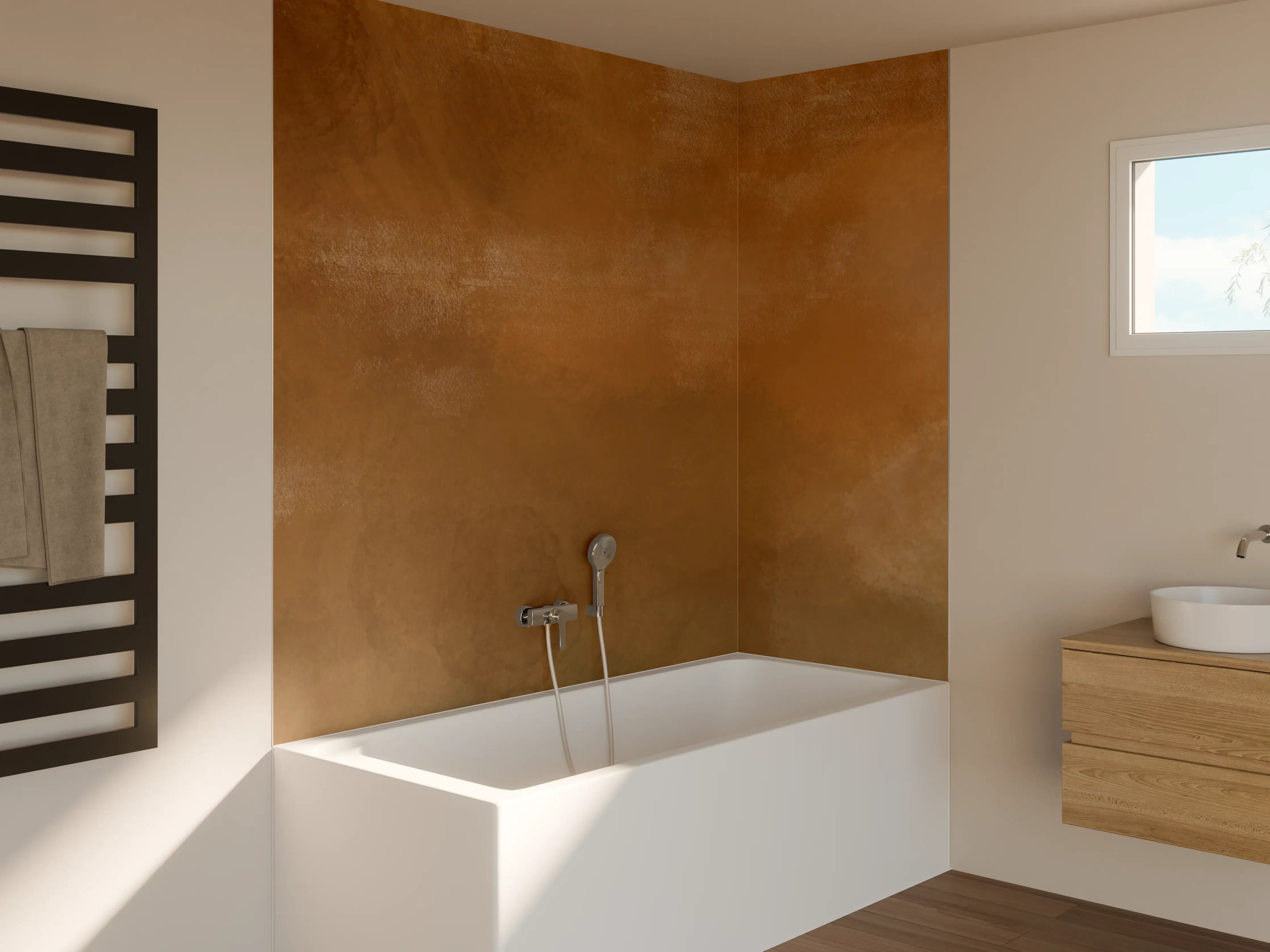 Badewannen-Rückwand - Sanfte Creme- und Taupe-Nuancen