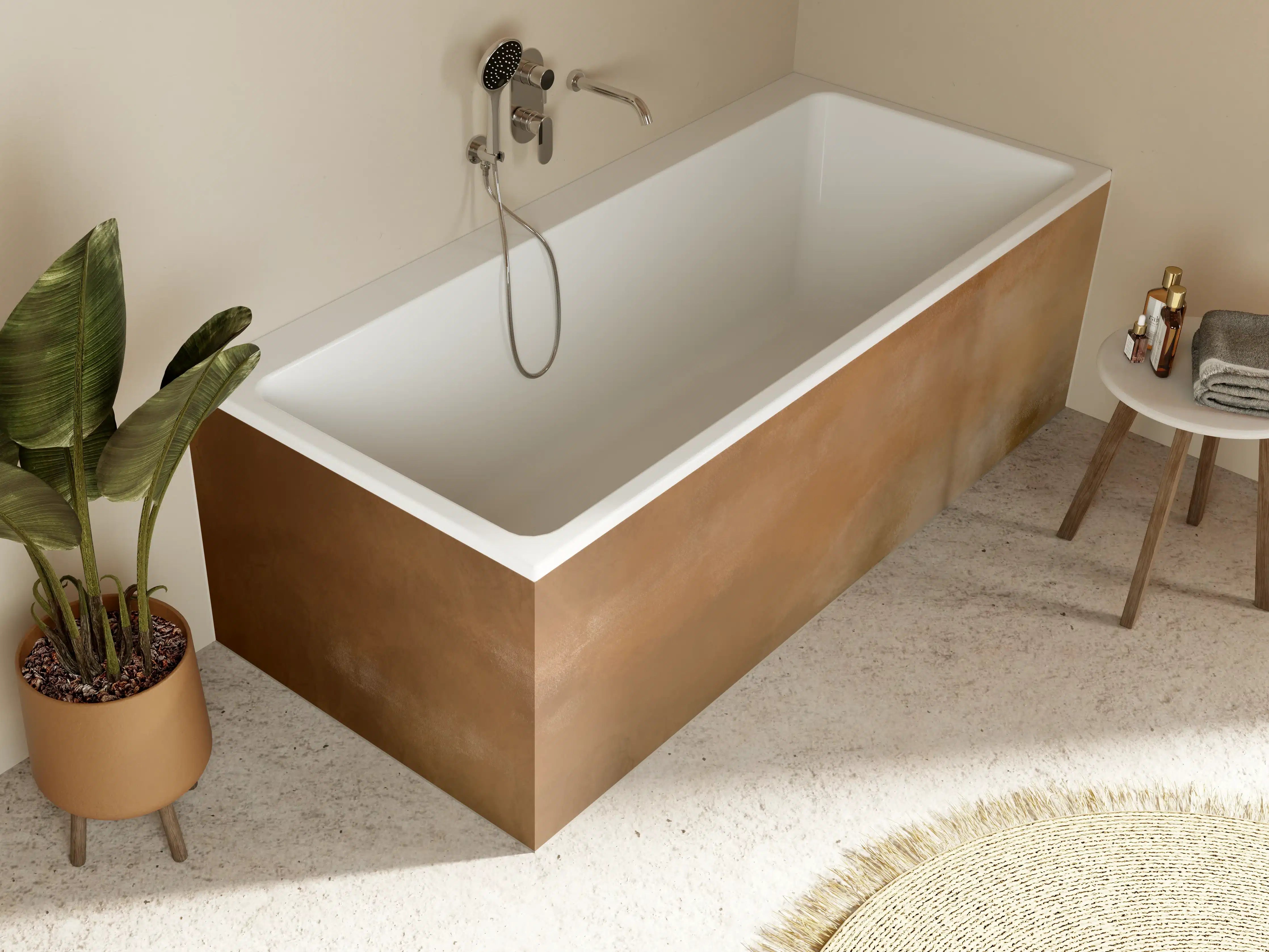 Badewannen-Rückwand - Sanfte Creme- und Taupe-Nuancen