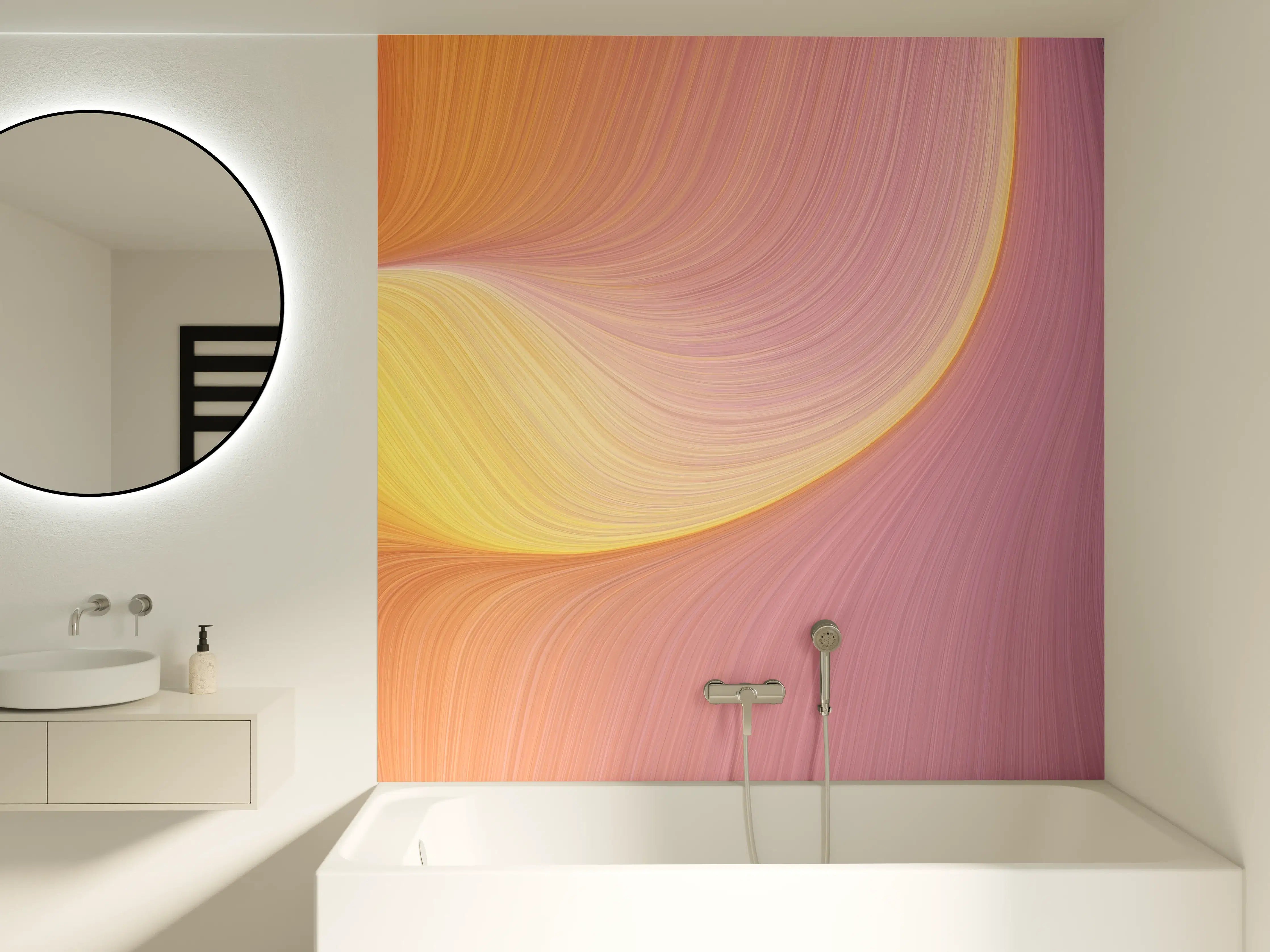 Badewannen-Rückwand - Sanfte Farbverläufe in Pink, Blau und Gelb