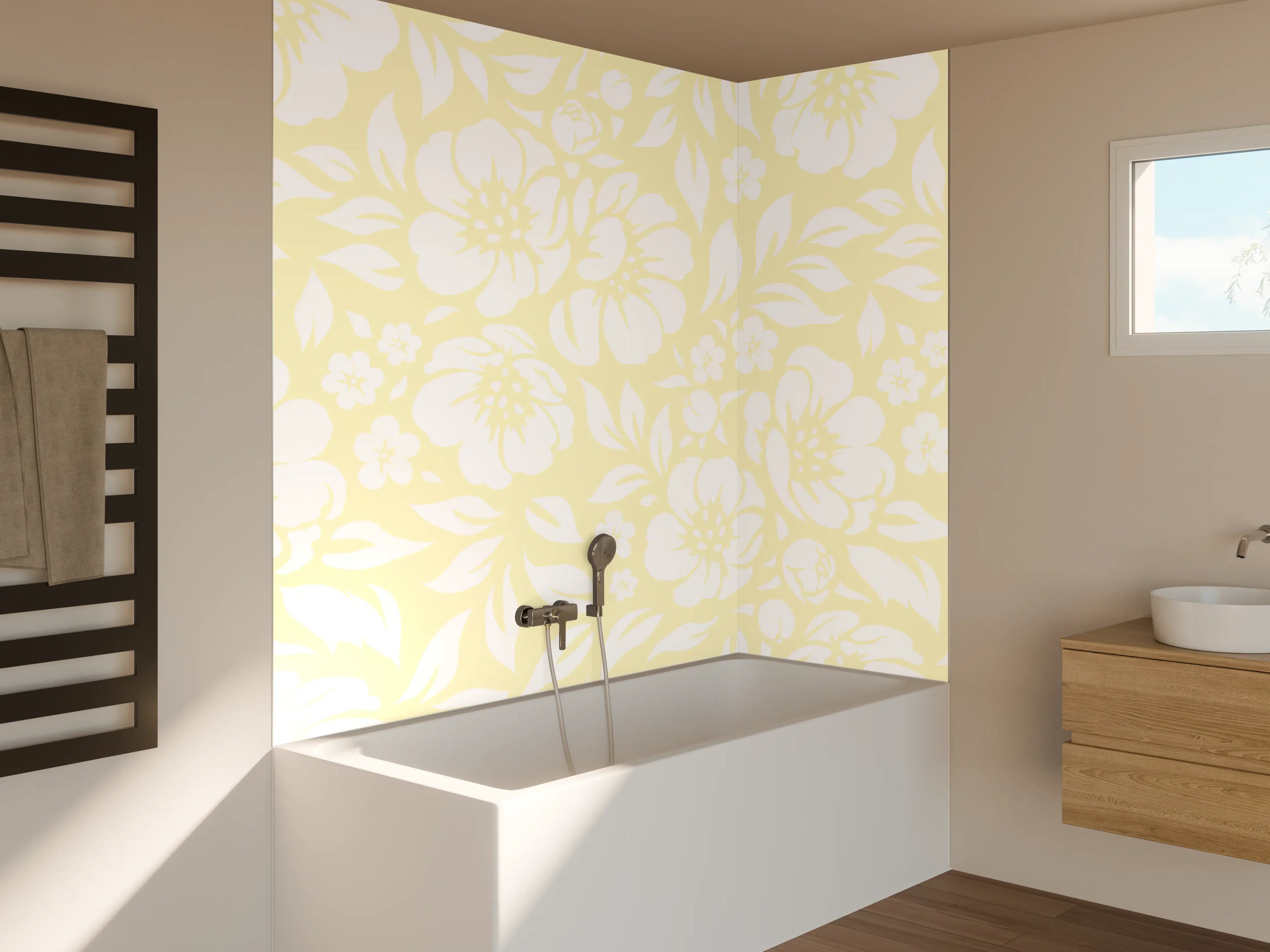 Badewannen-Rückwand - Sanfte Graublumen im Pastell