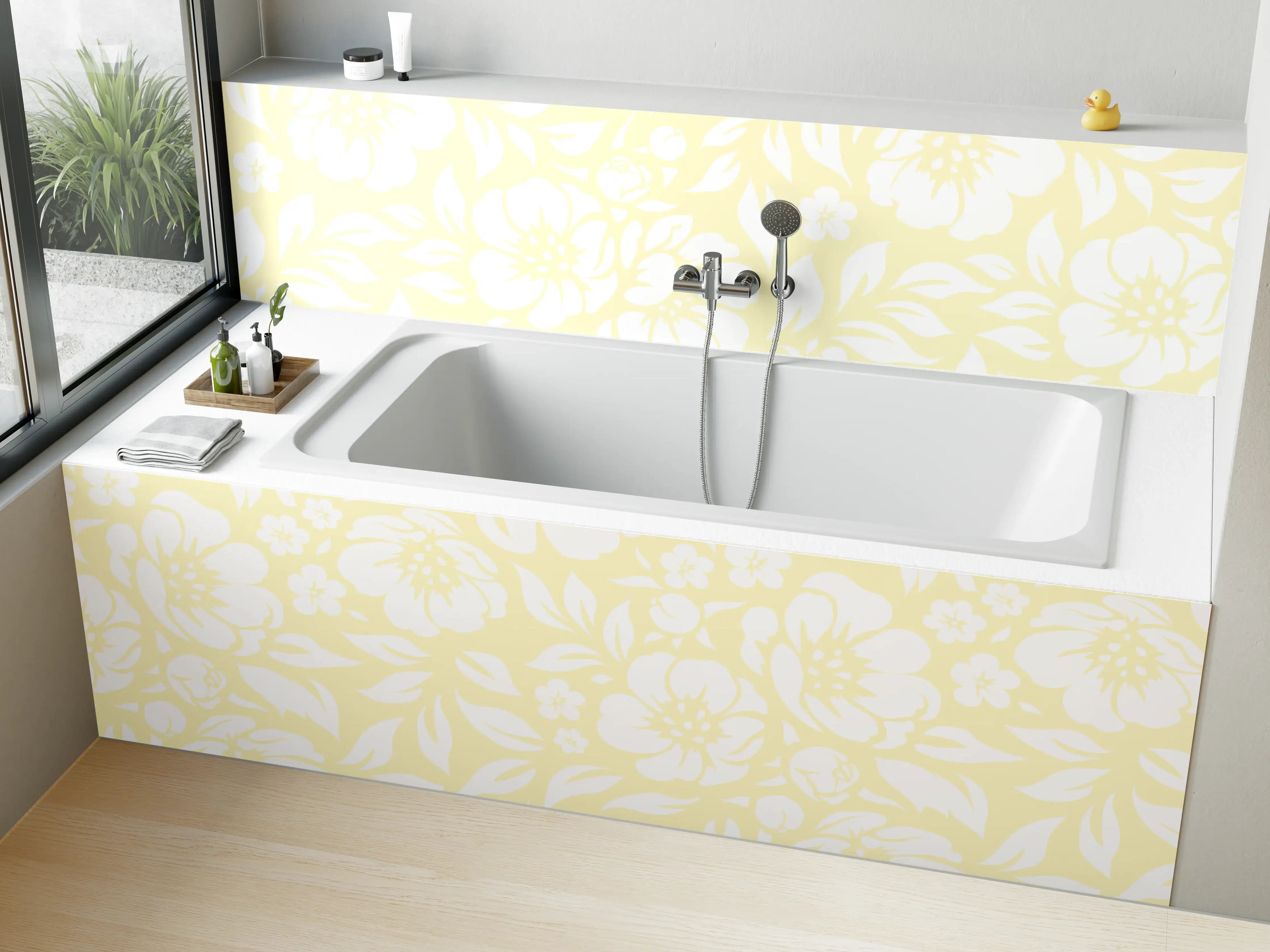 Badewannen-Rückwand - Sanfte Graublumen im Pastell