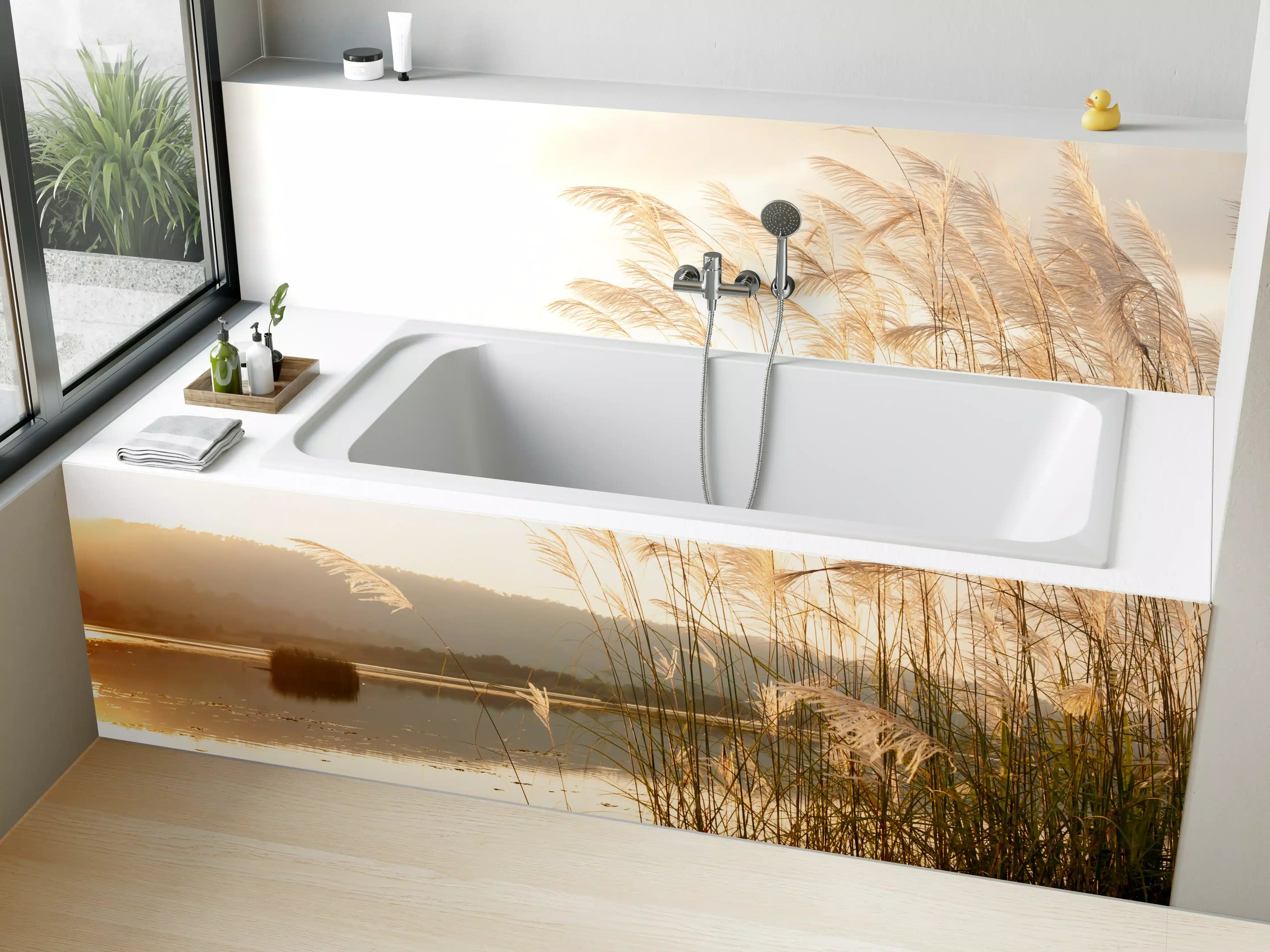 Badewannen-Rückwand - Sanfte Natur am Wasser