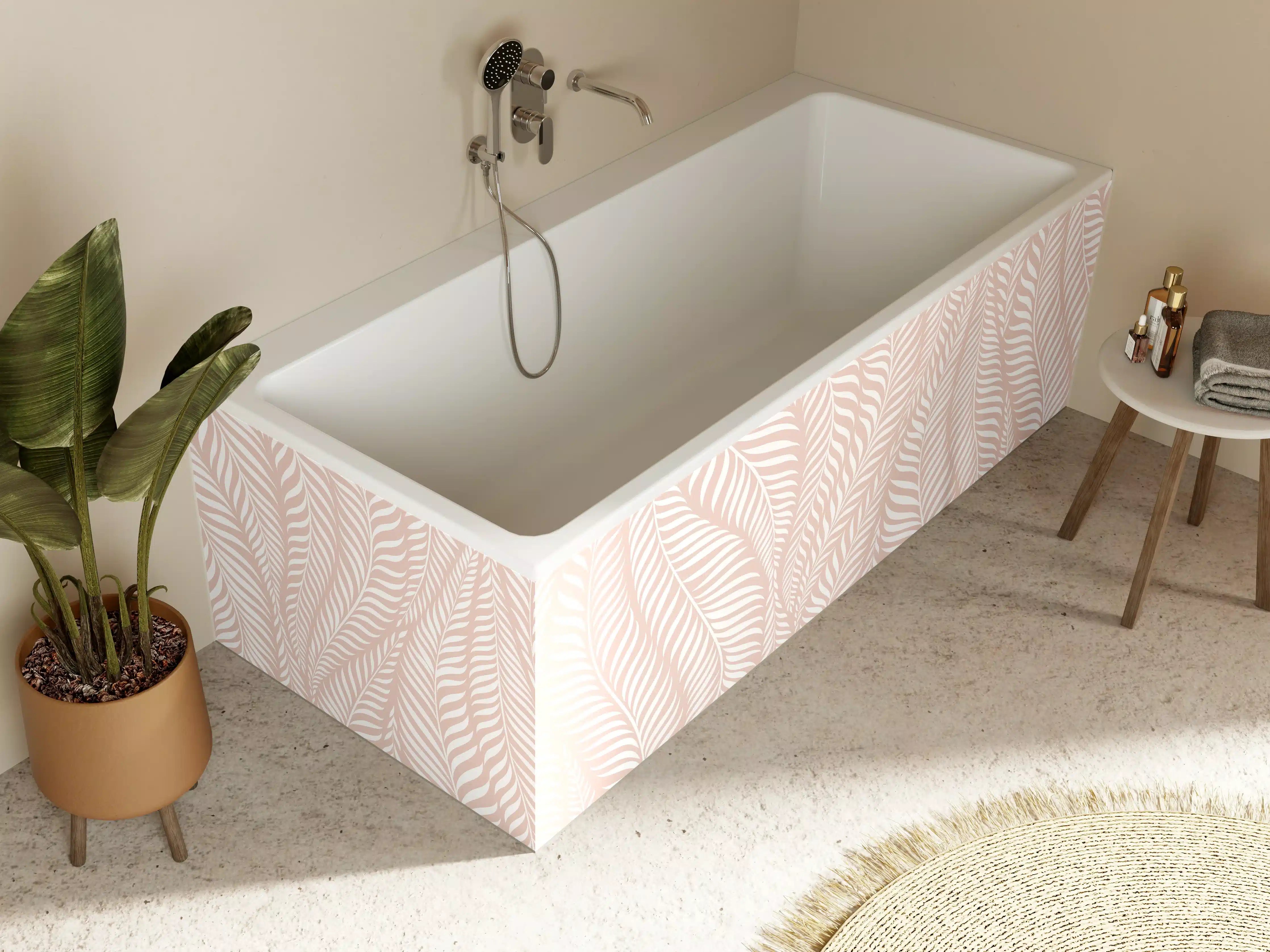 Badewannen-Rückwand - Sanfte Pastelltöne mit Blättermuster