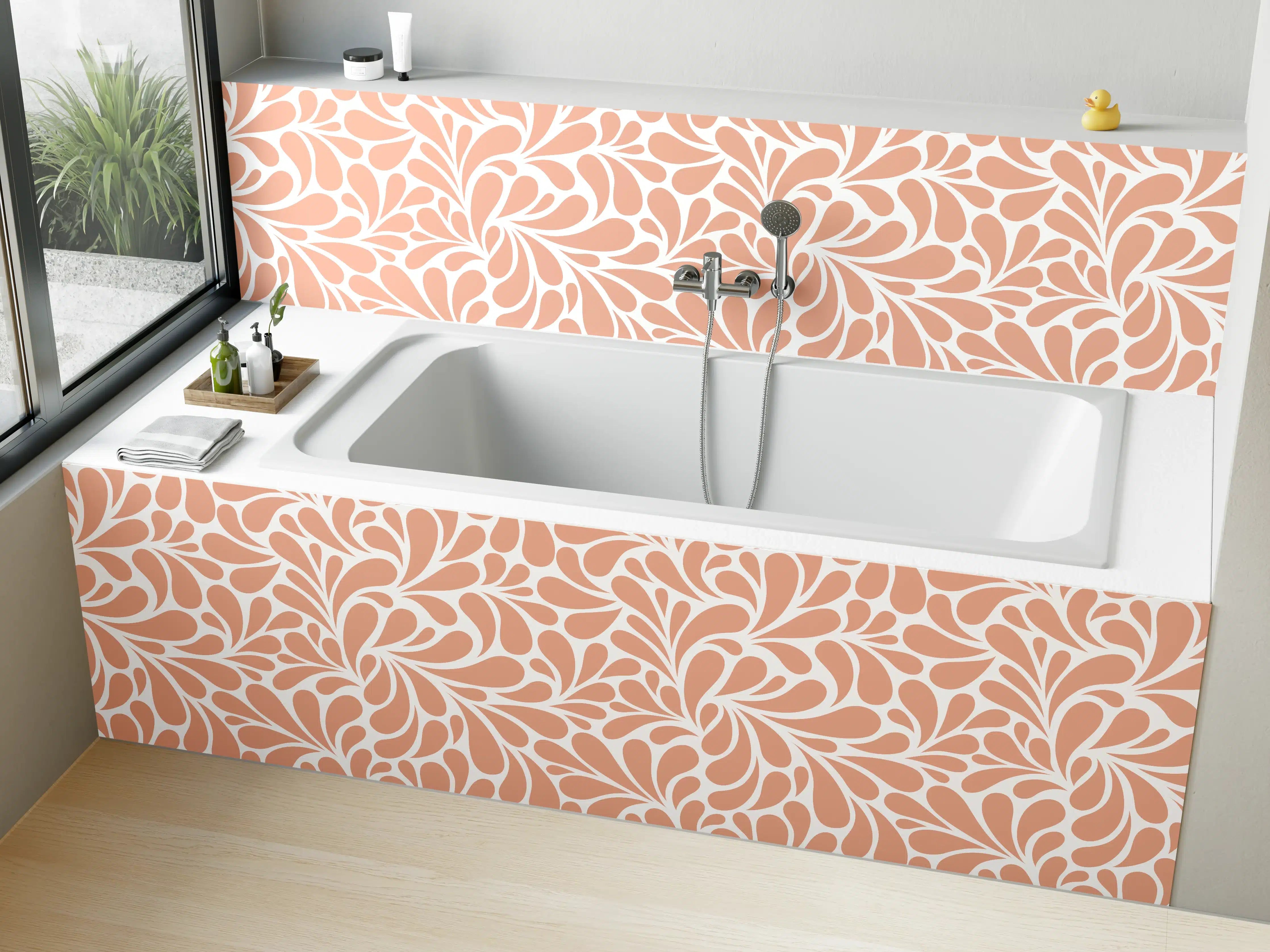 Badewannen-Rückwand - Sanfte Rosé-Pflaumen-Blütenmuster