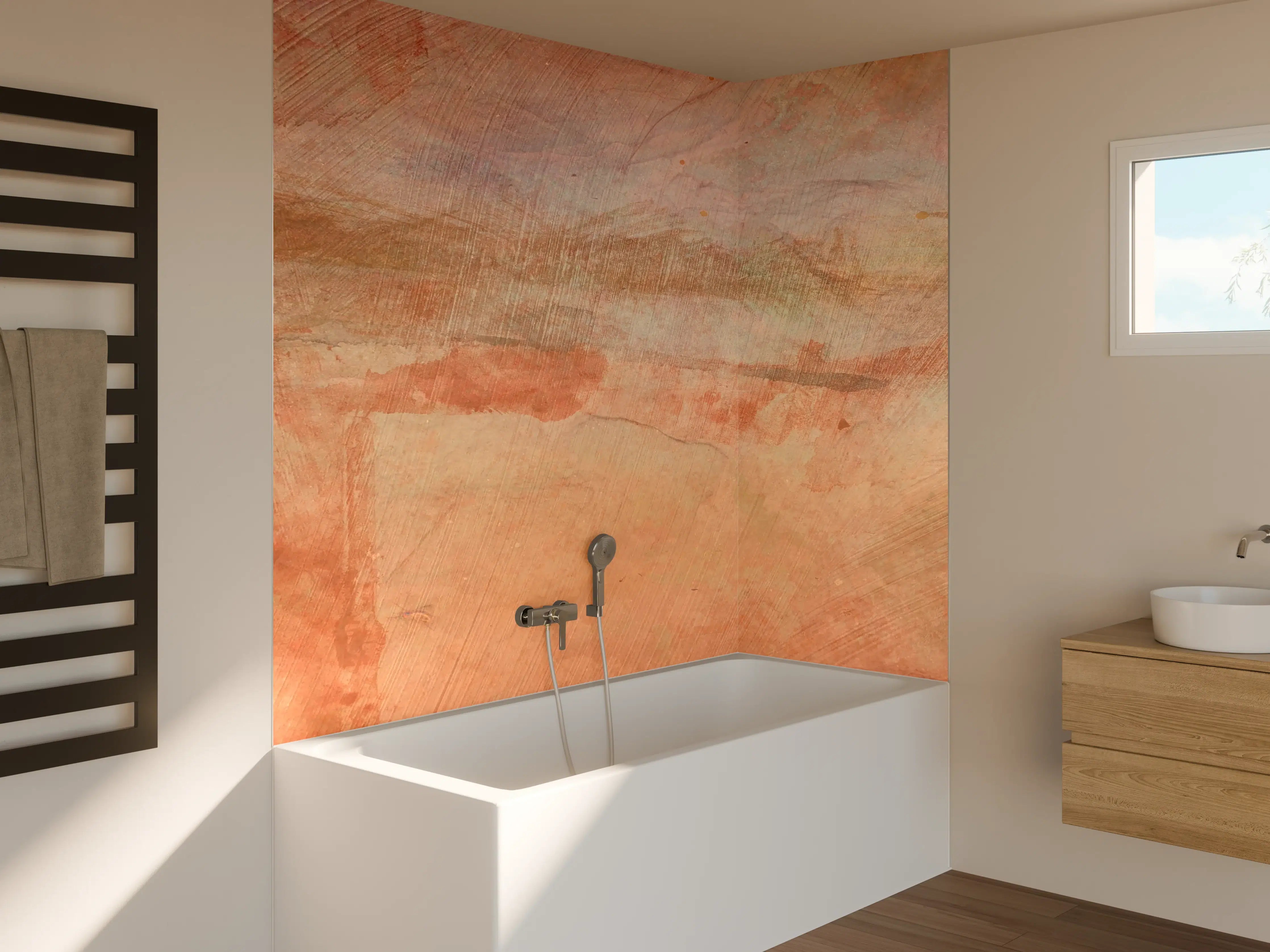 Badewannen-Rückwand - Sanfte Sandtöne mit warmem Flair