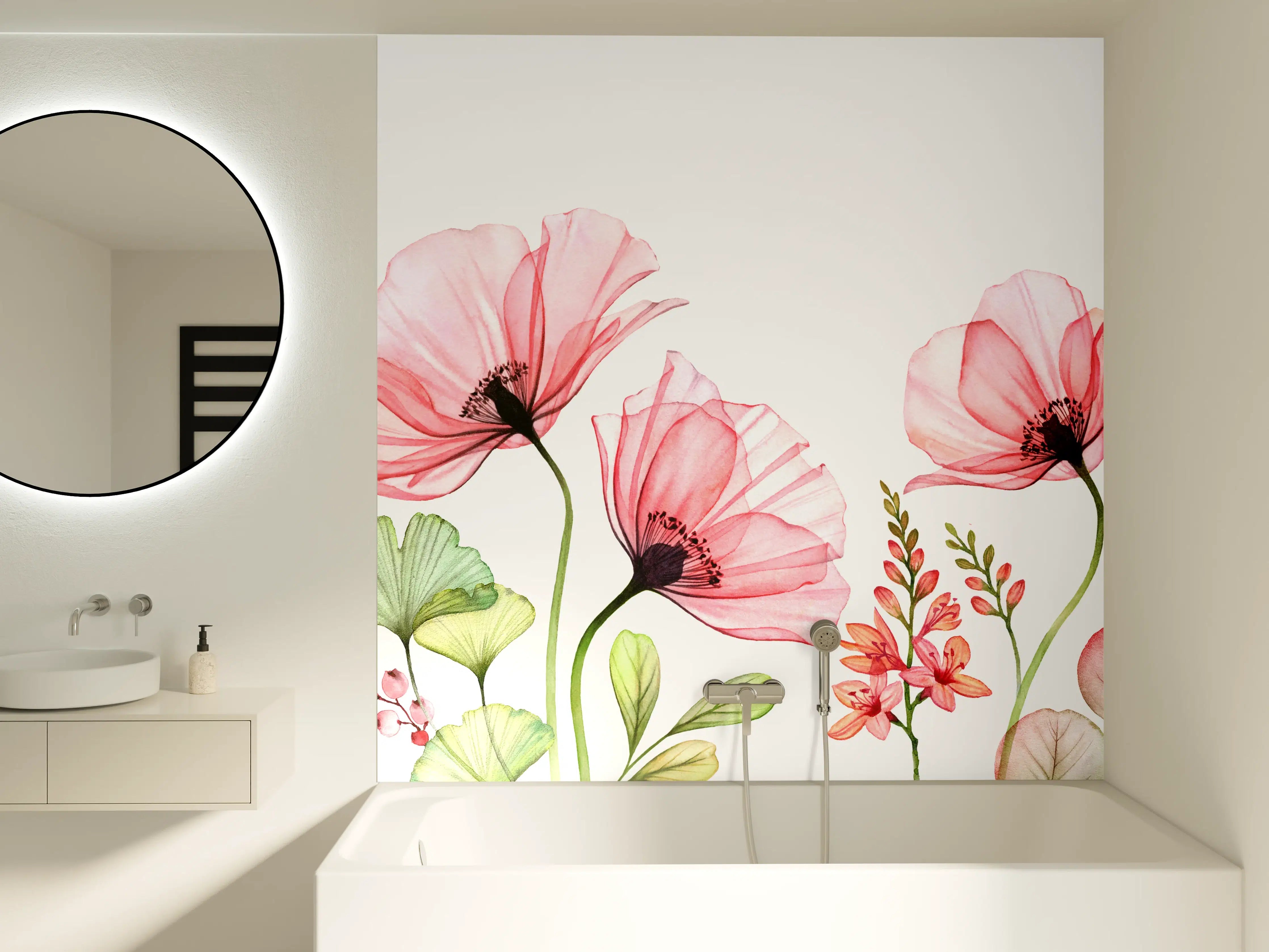 Badewannen-Rückwand - Sanfte Wasserfarben-Blumen in Pastell