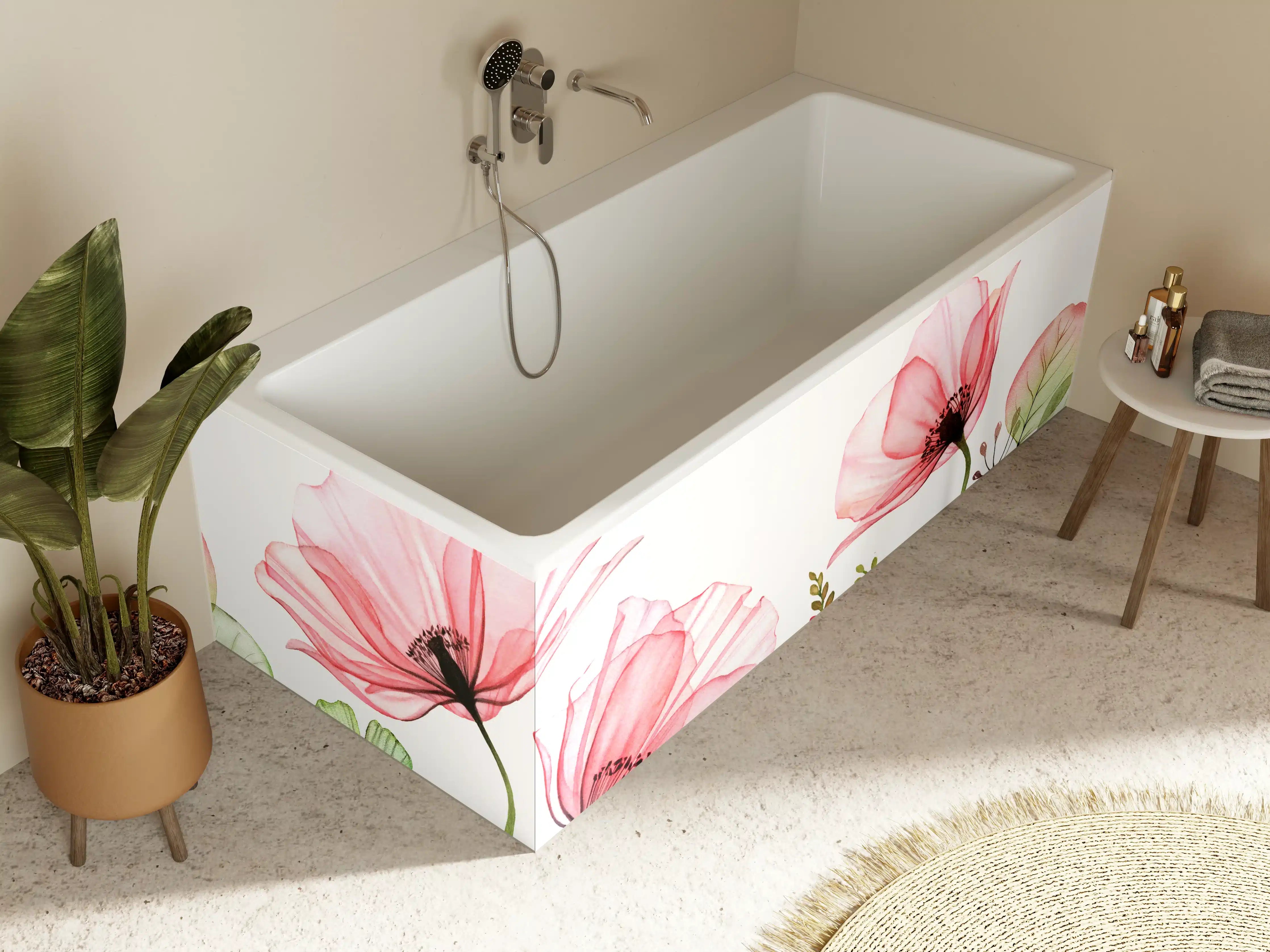 Badewannen-Rückwand - Sanfte Wasserfarben-Blumen in Pastell