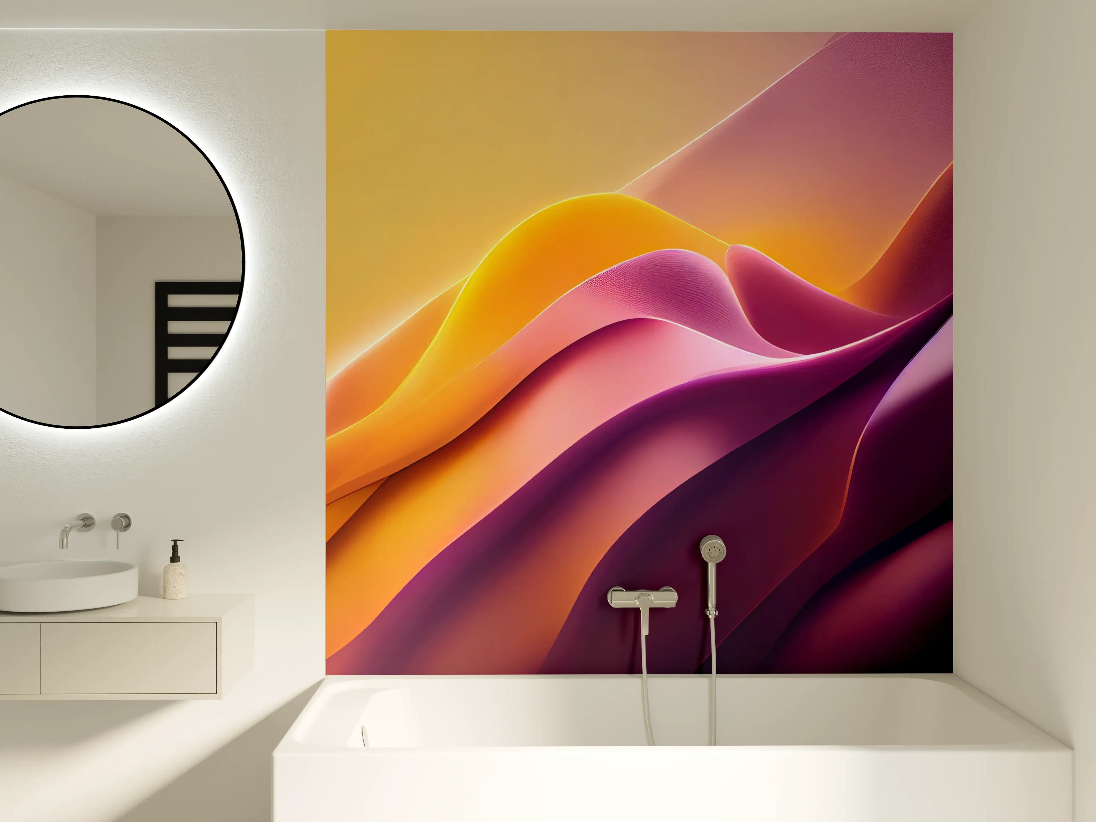 Badewannen-Rückwand - Sanfte Wellen in warmen Orangetönen