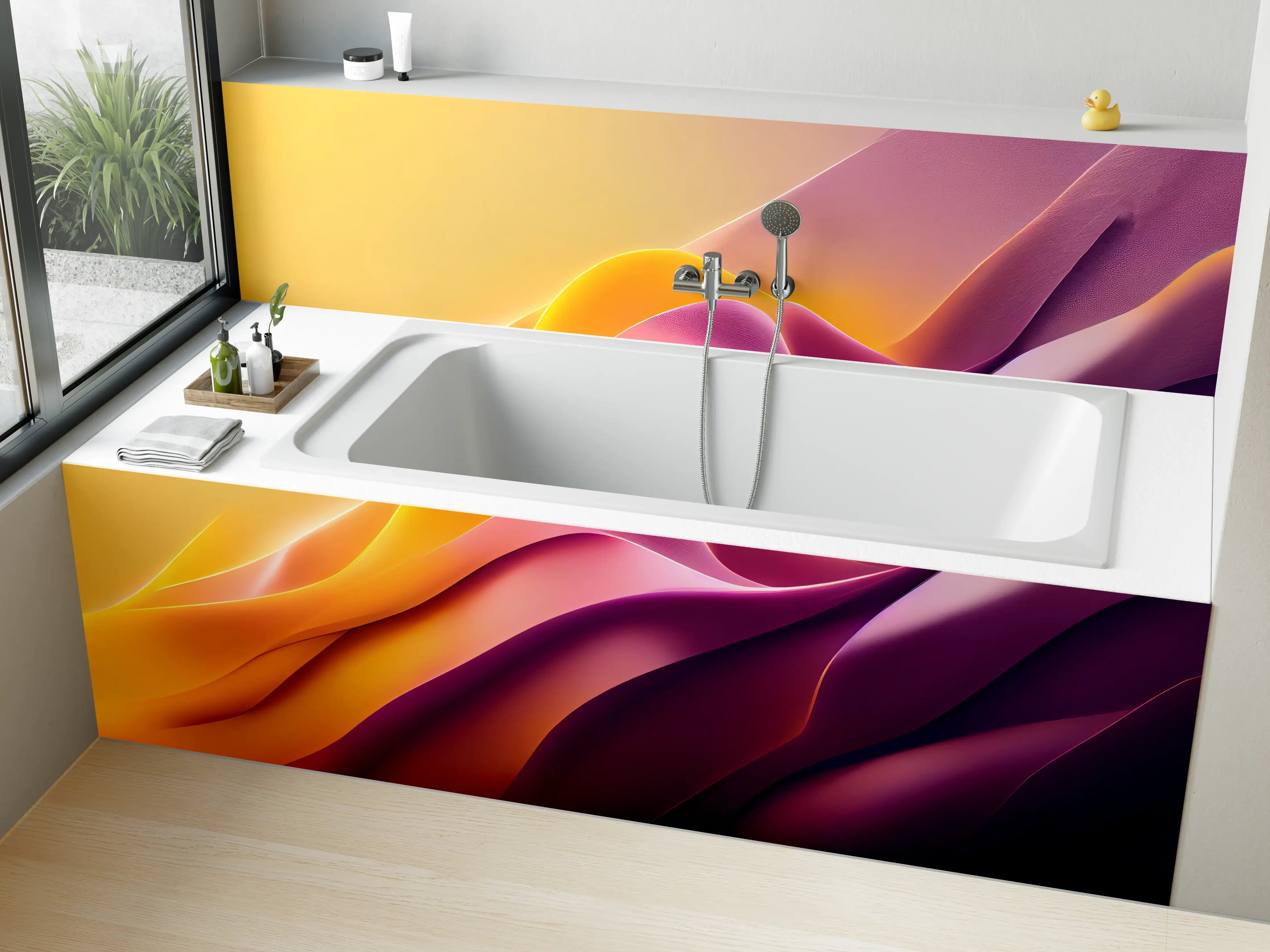 Badewannen-Rückwand - Sanfte Wellen in warmen Orangetönen