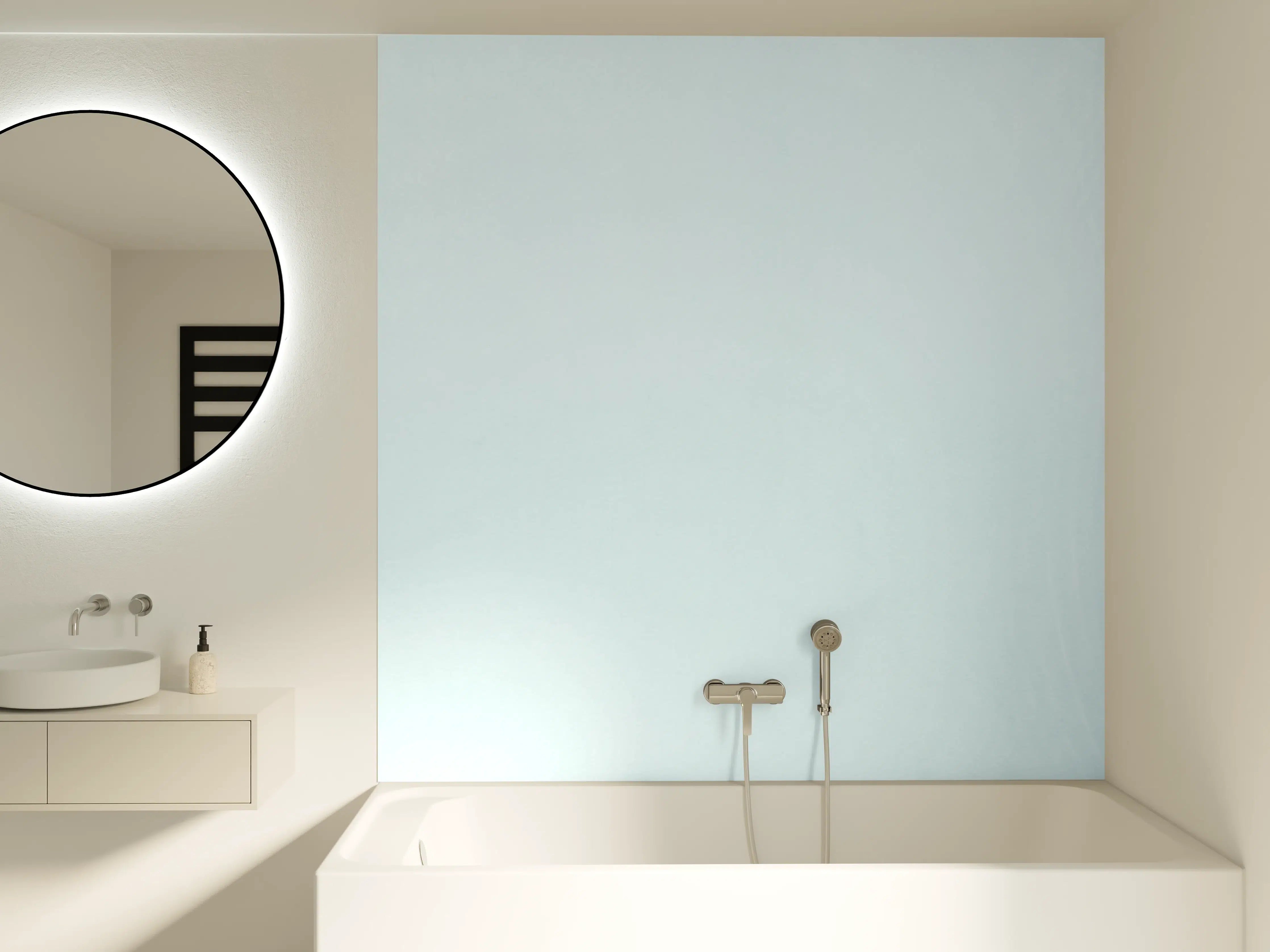 Badewannen-Rückwand - Sanfte blaue Wellenringe