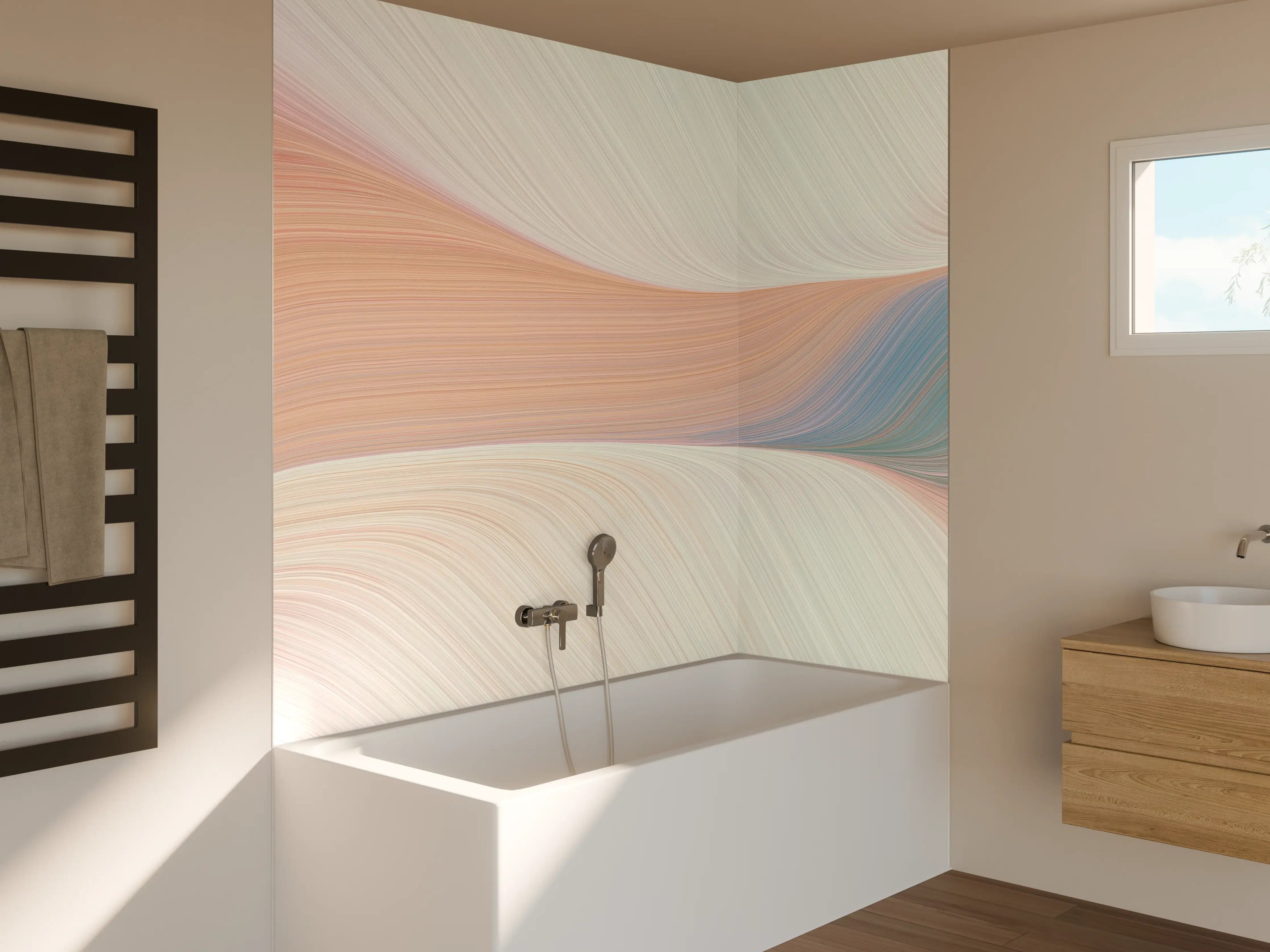 Badewannen-Rückwand - Sanfte bunte Wellenmuster inPastellfarben