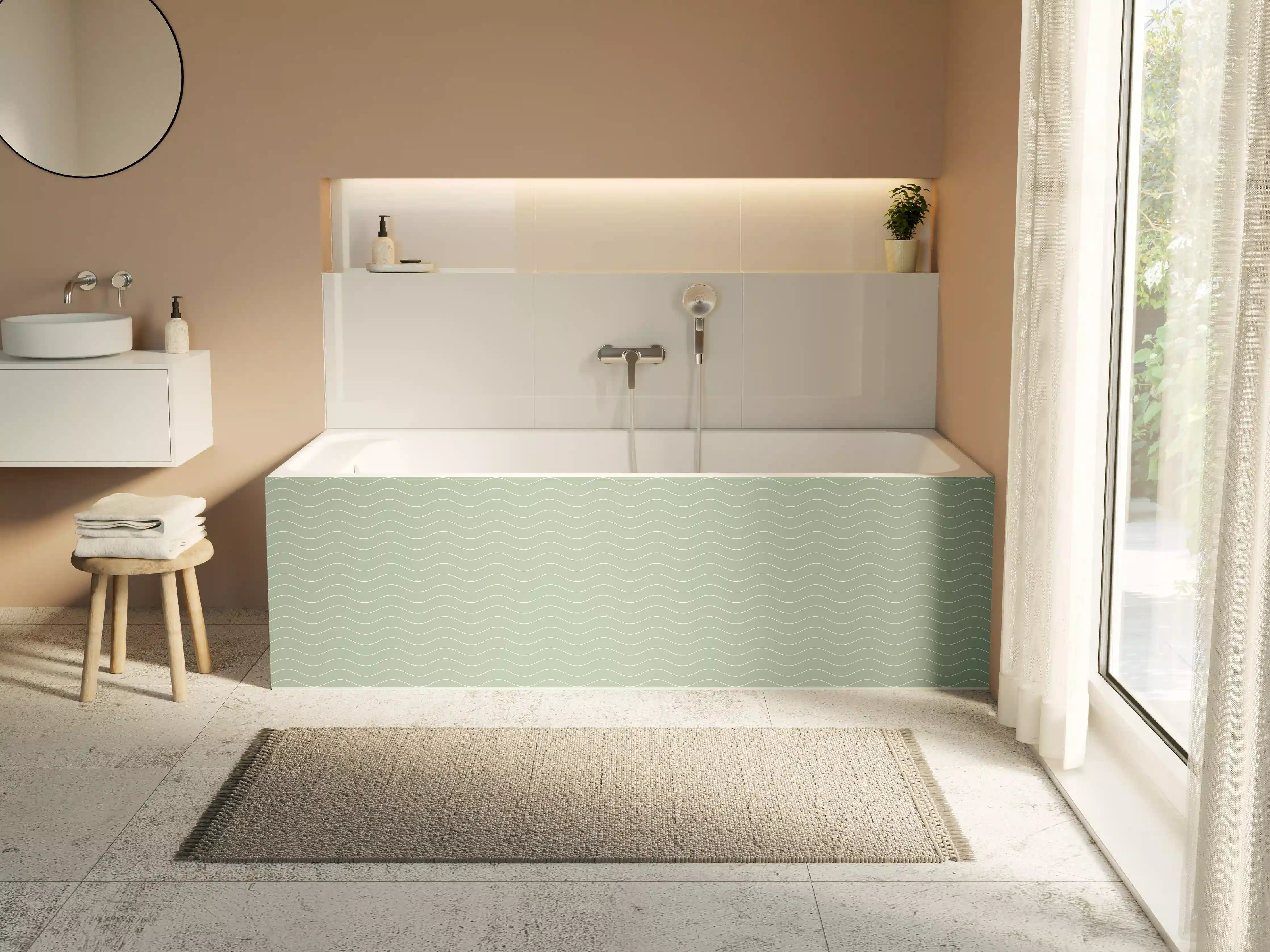 Badewannen-Rückwand - Sanfte grüne Wasserwellen