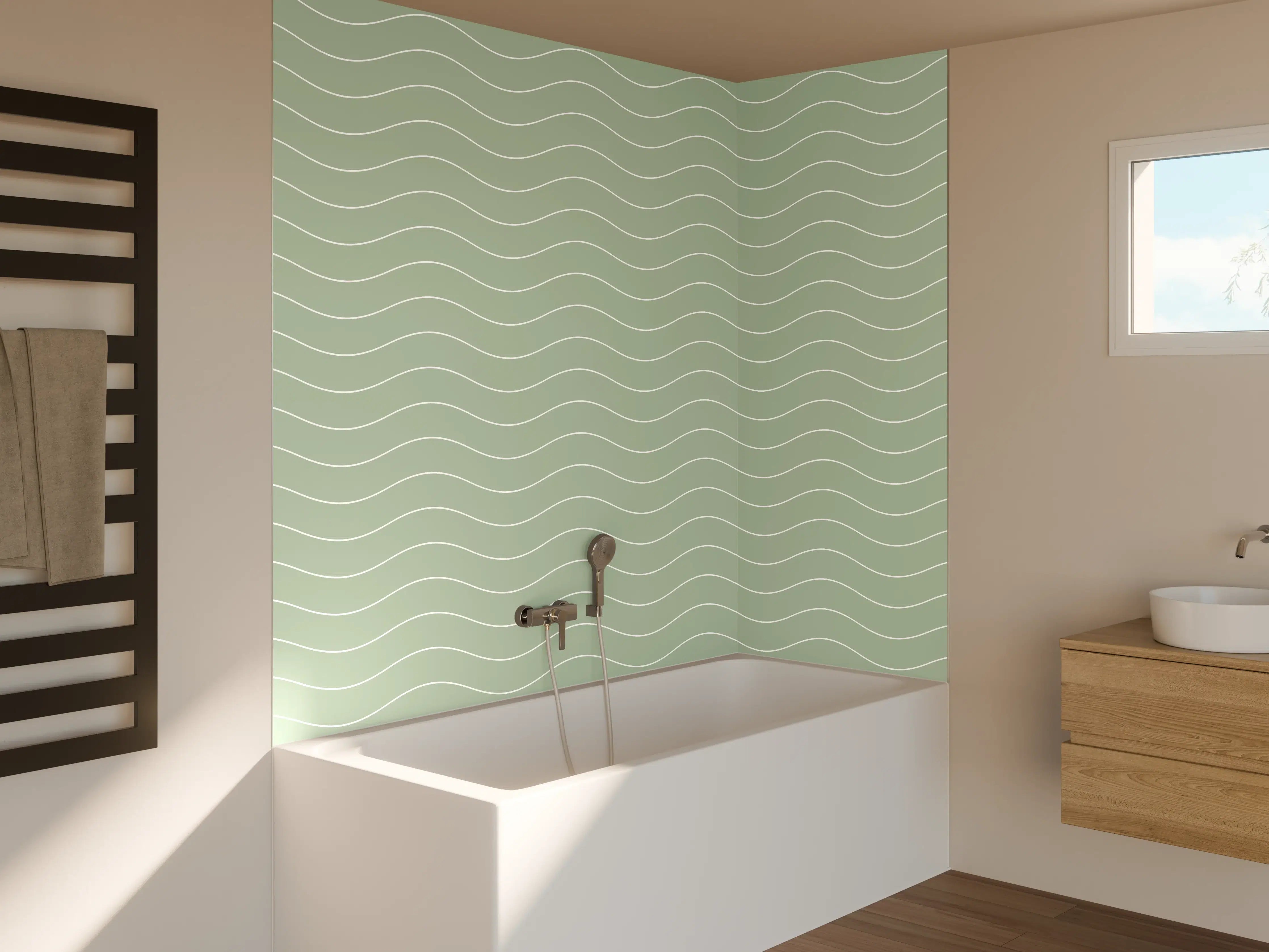 Badewannen-Rückwand - Sanfte grüne Wasserwellen